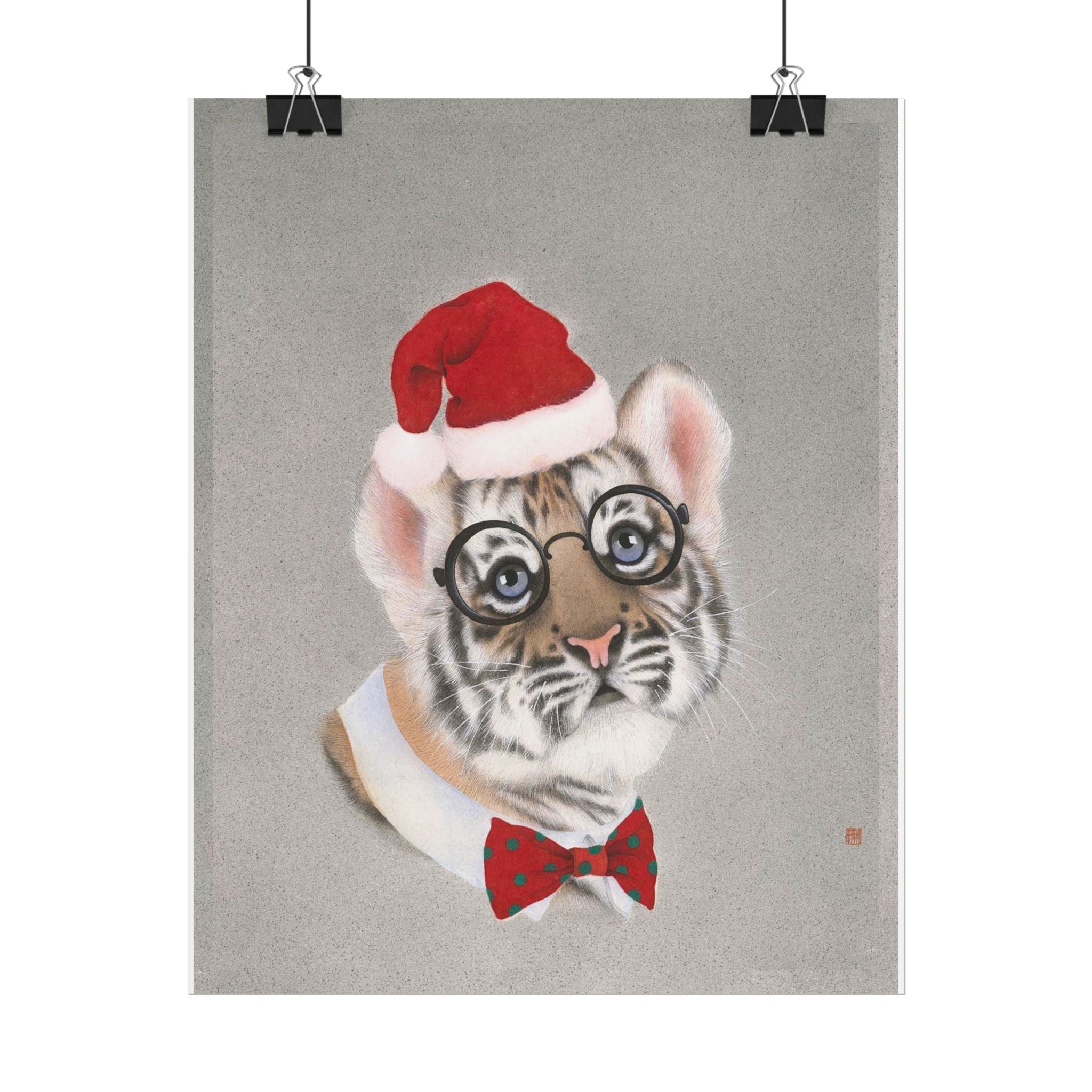 Christmas tiger Art Poster, Cute Animal Decor, Christmas Wall Art, Kids Room Decoration, Gift for Animal Lovers