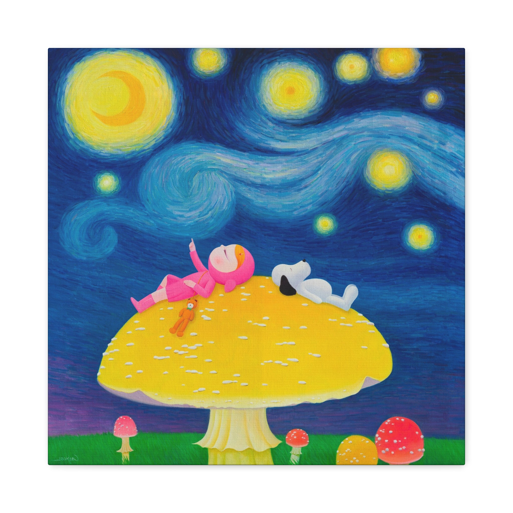 Little Girl with The Starry Night - Chinese Contemporary artist - Canvas Print - Artwork for kids