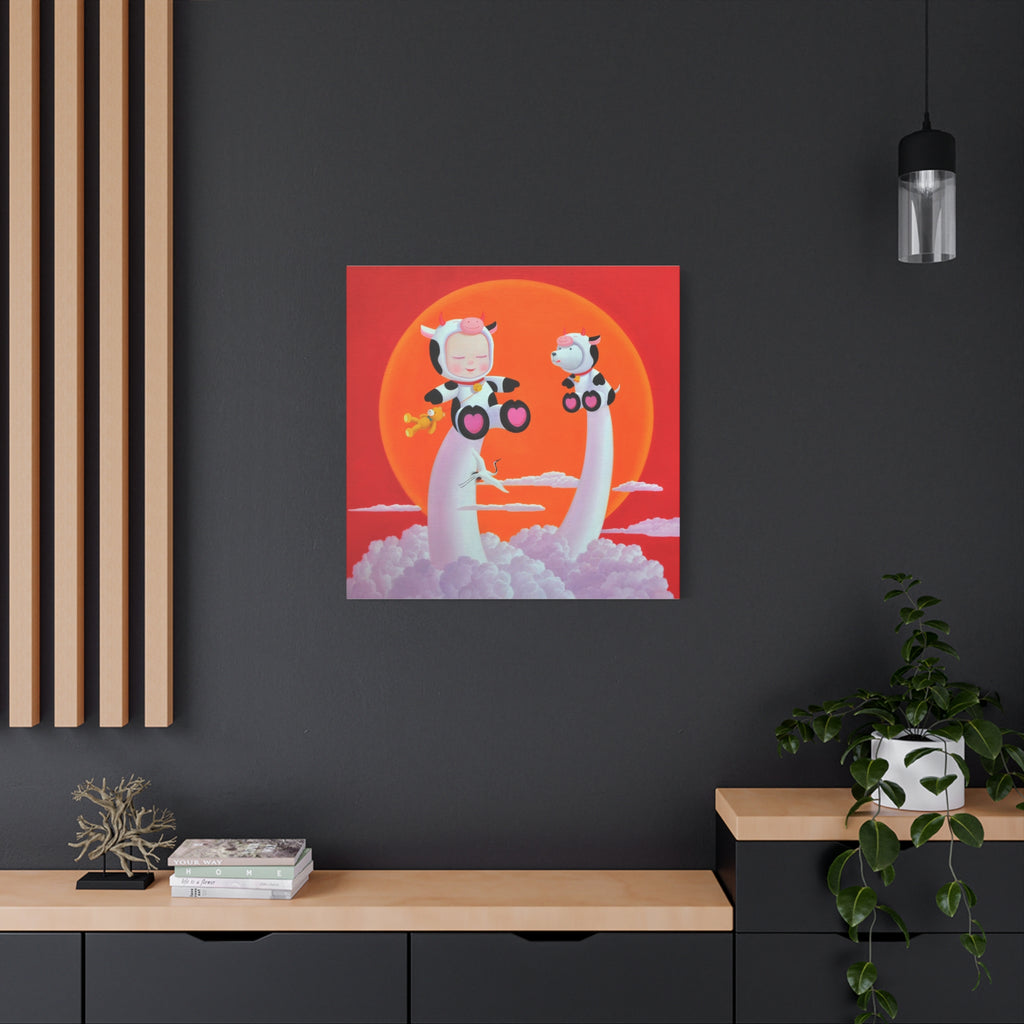 Little Girl with the cow- Chinese Contemporary artist - Canvas Print - Artwork for kids