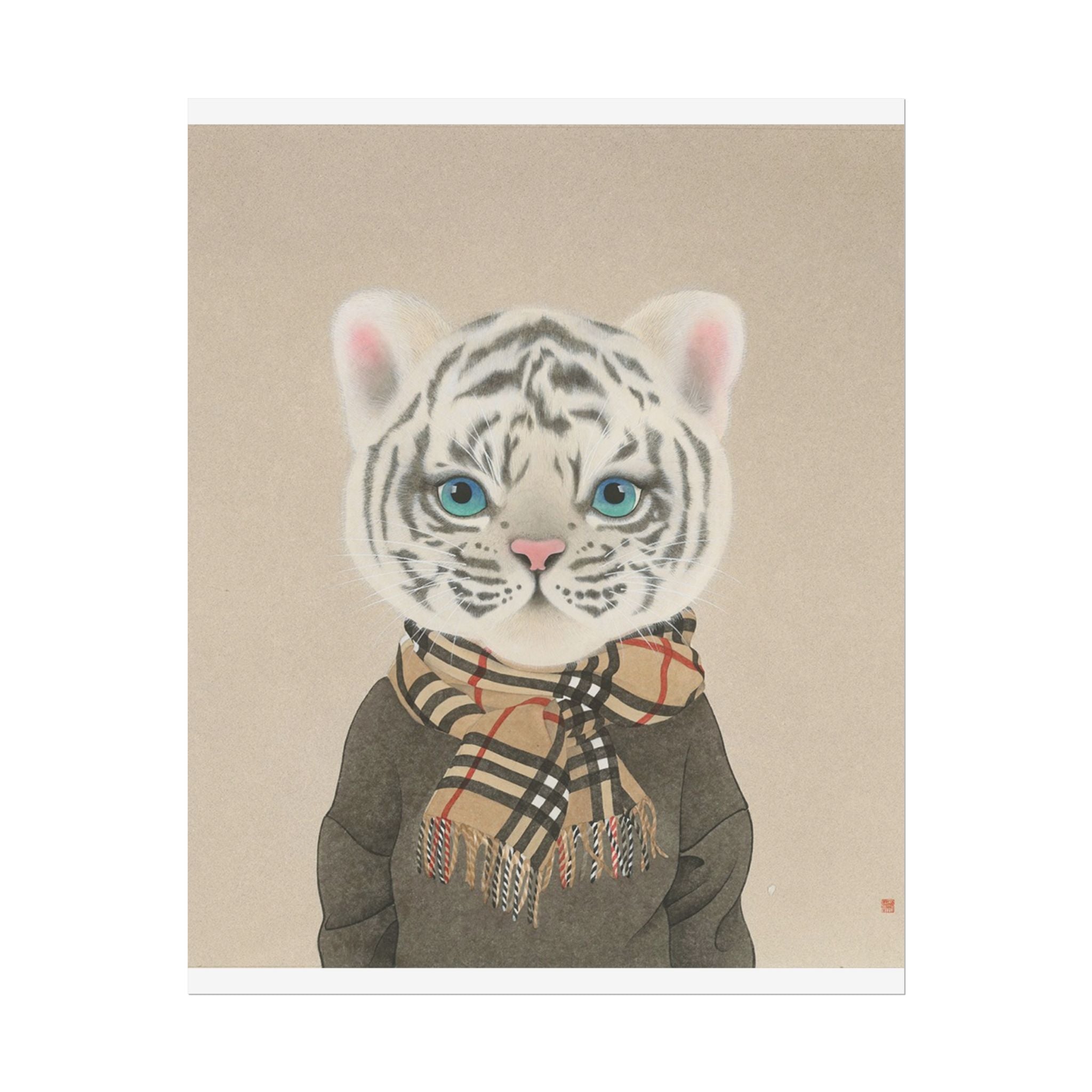Tiger with Scarf Art Poster, Cute Animal Decor, Christmas Wall Art, Kids Room Decoration, Gift for Animal Lovers