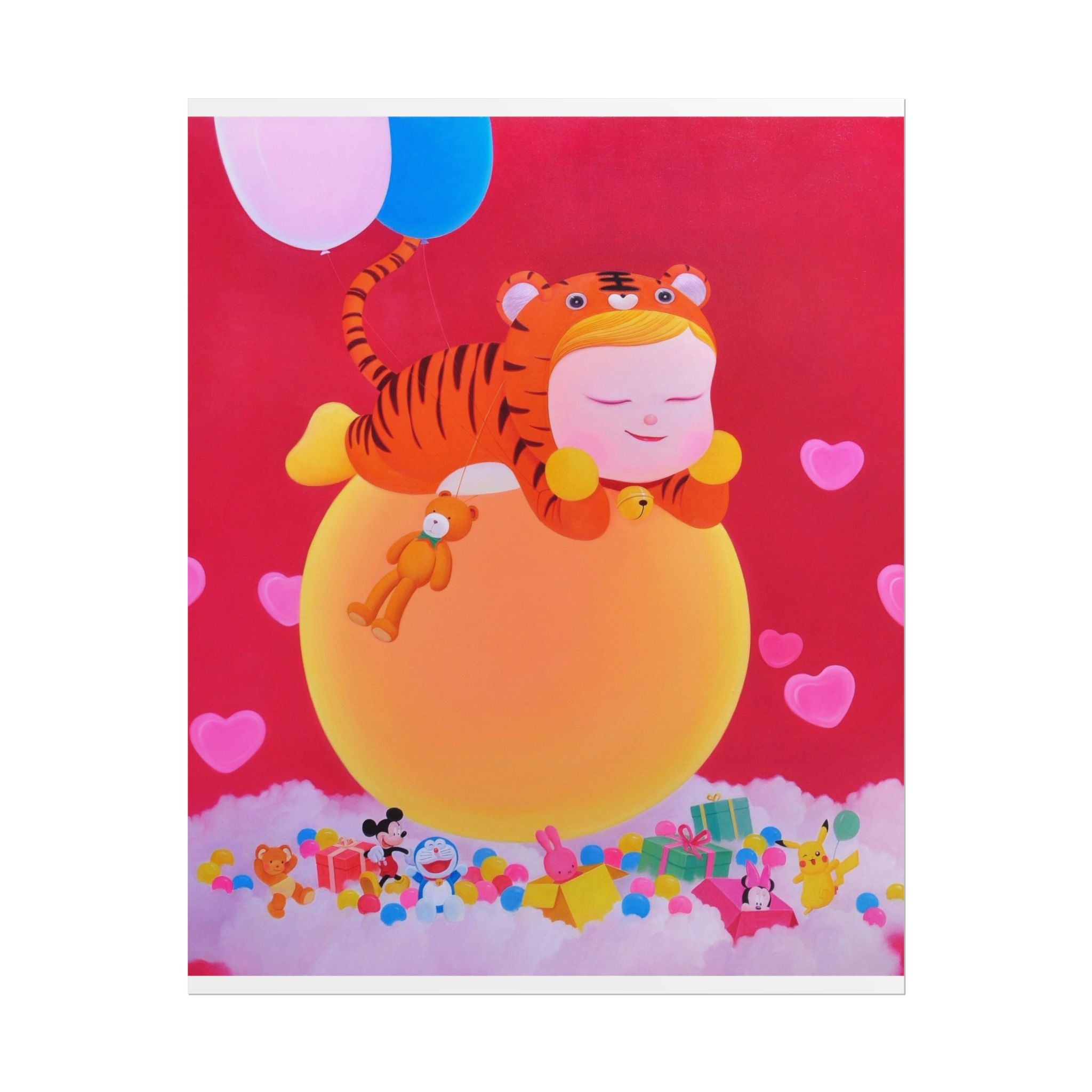 Little Girl with The Teddy Bear Art Poster,  Chinese Contemporary artist - Paper Poster - Artwork for kids