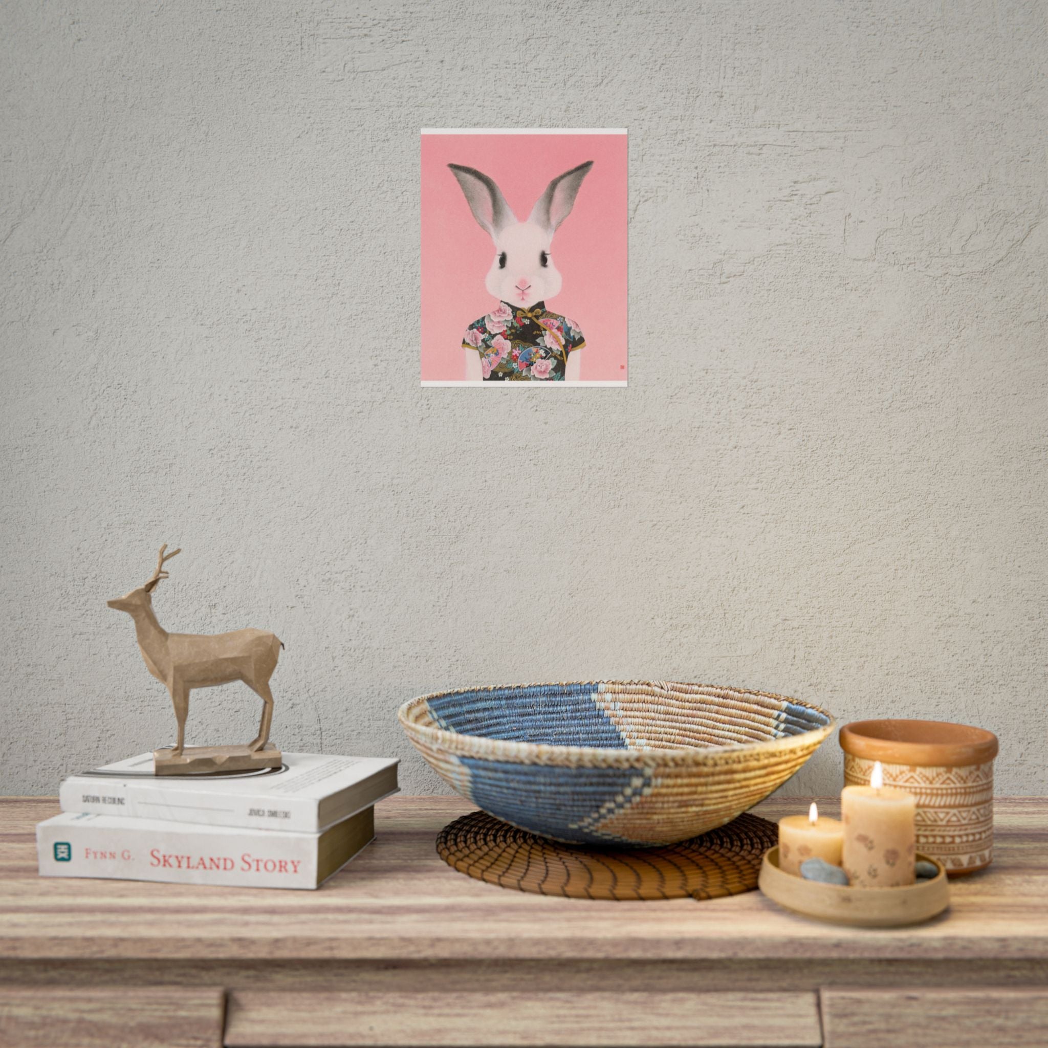 Rabbit in Qipao Art Poster, Cute Animal Decor, Christmas Wall Art, Kids Room Decoration, Gift for Animal Lovers