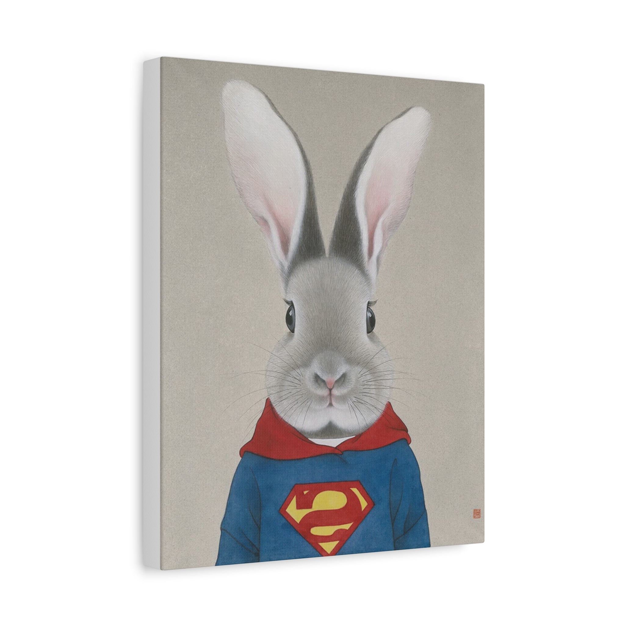 Superman Rabbit Chinese  Contemporary watercolor painting - Canvas Print