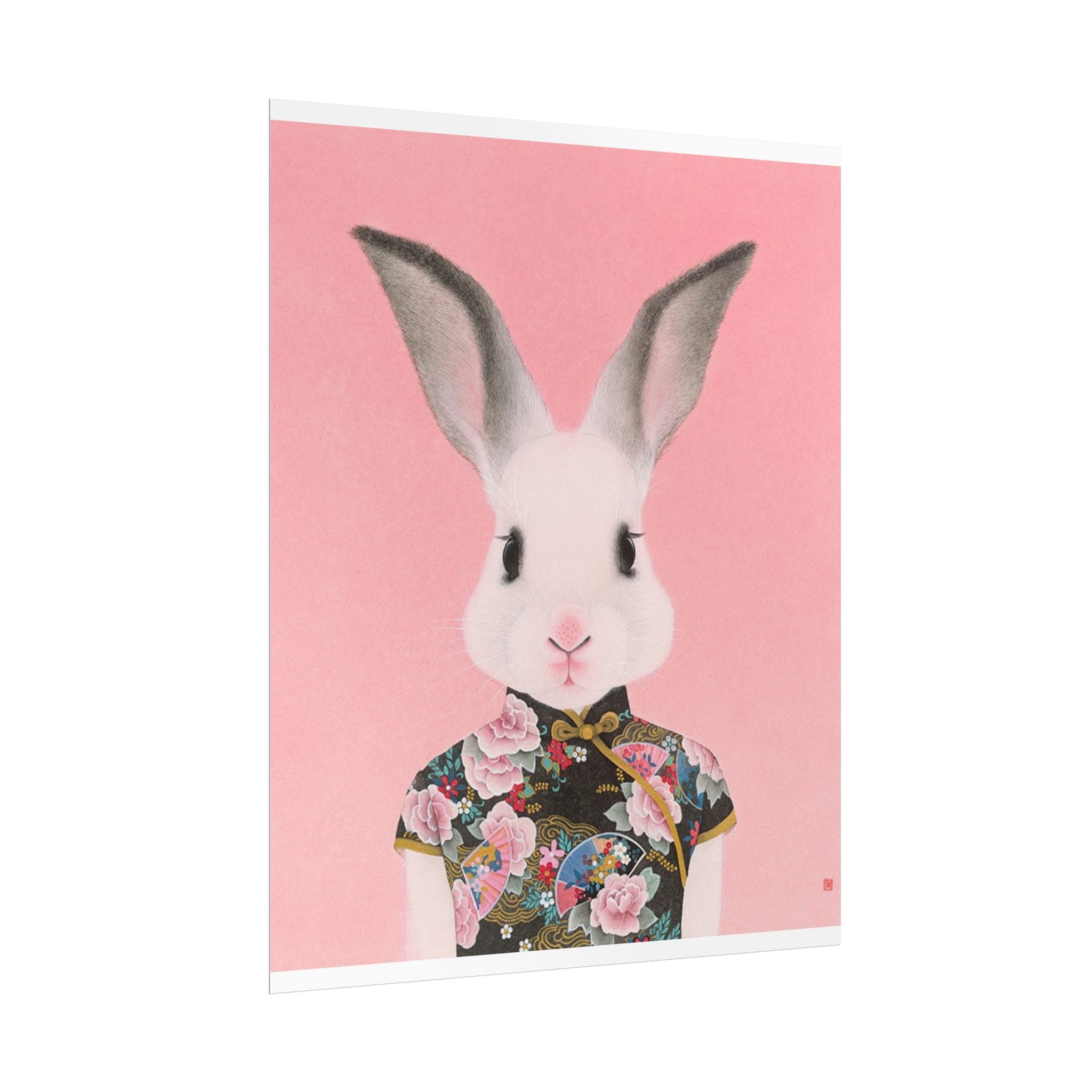 Rabbit in Qipao Art Poster, Cute Animal Decor, Christmas Wall Art, Kids Room Decoration, Gift for Animal Lovers