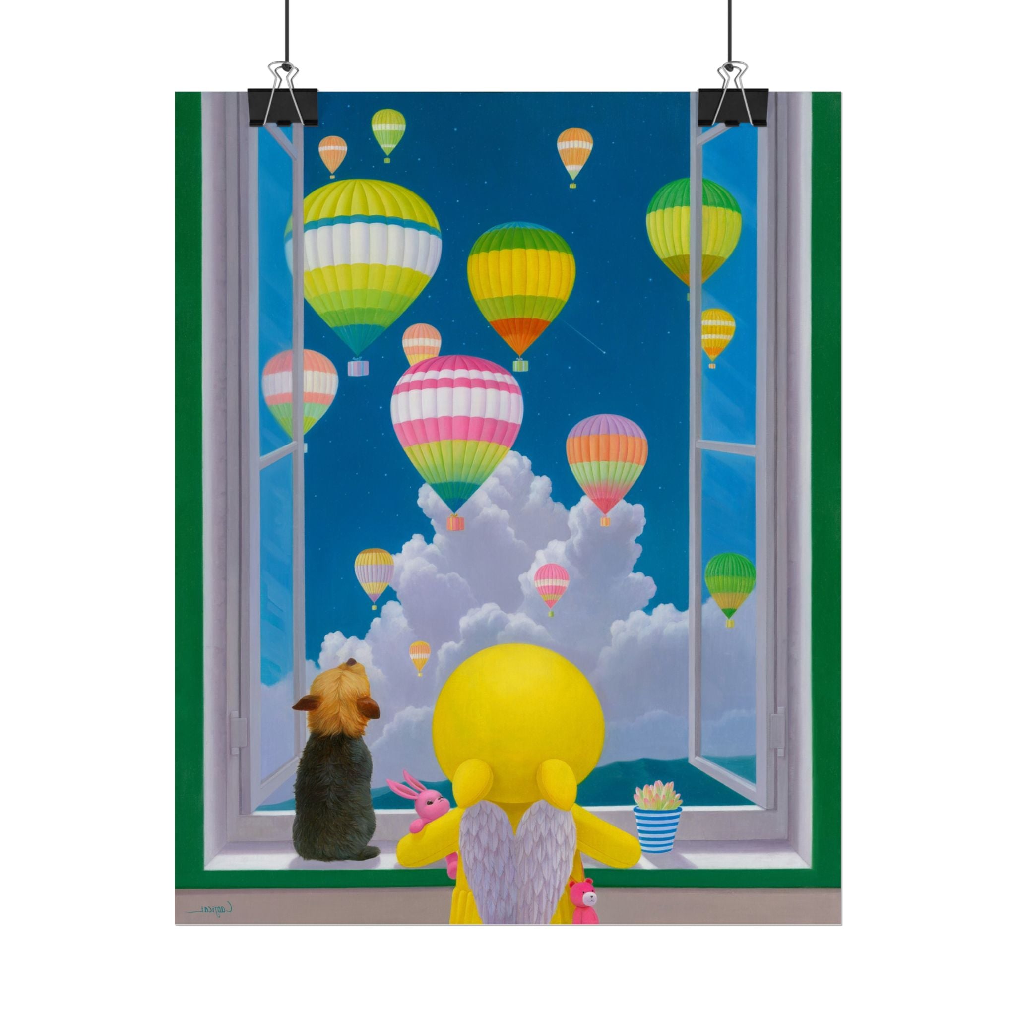Dreams in the Sky Art Poster, Cute Animal Decor, Christmas Wall Art, Kids Room Decoration, Gift for Animal Lovers
