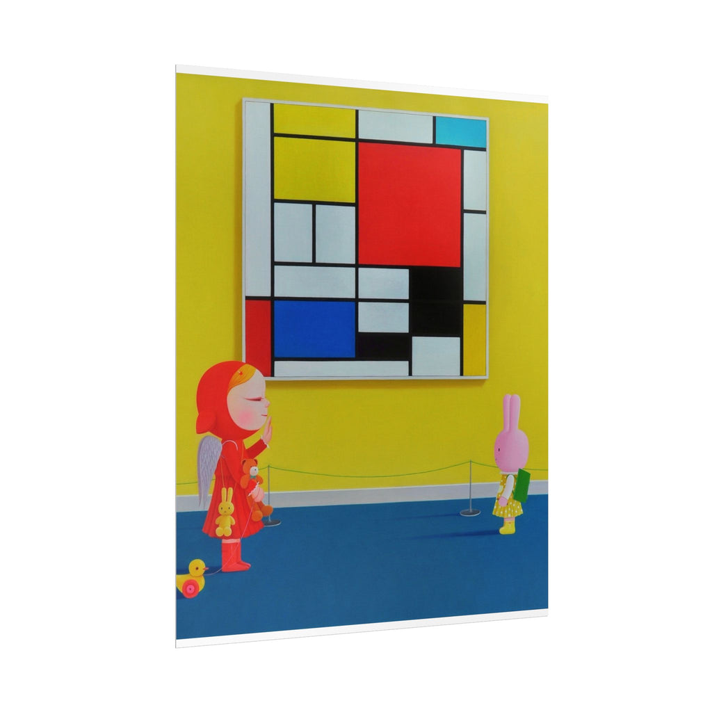 Little Girl with Mondrian Art Poster,  Chinese Contemporary artist - Canvas Print - Artwork for kids