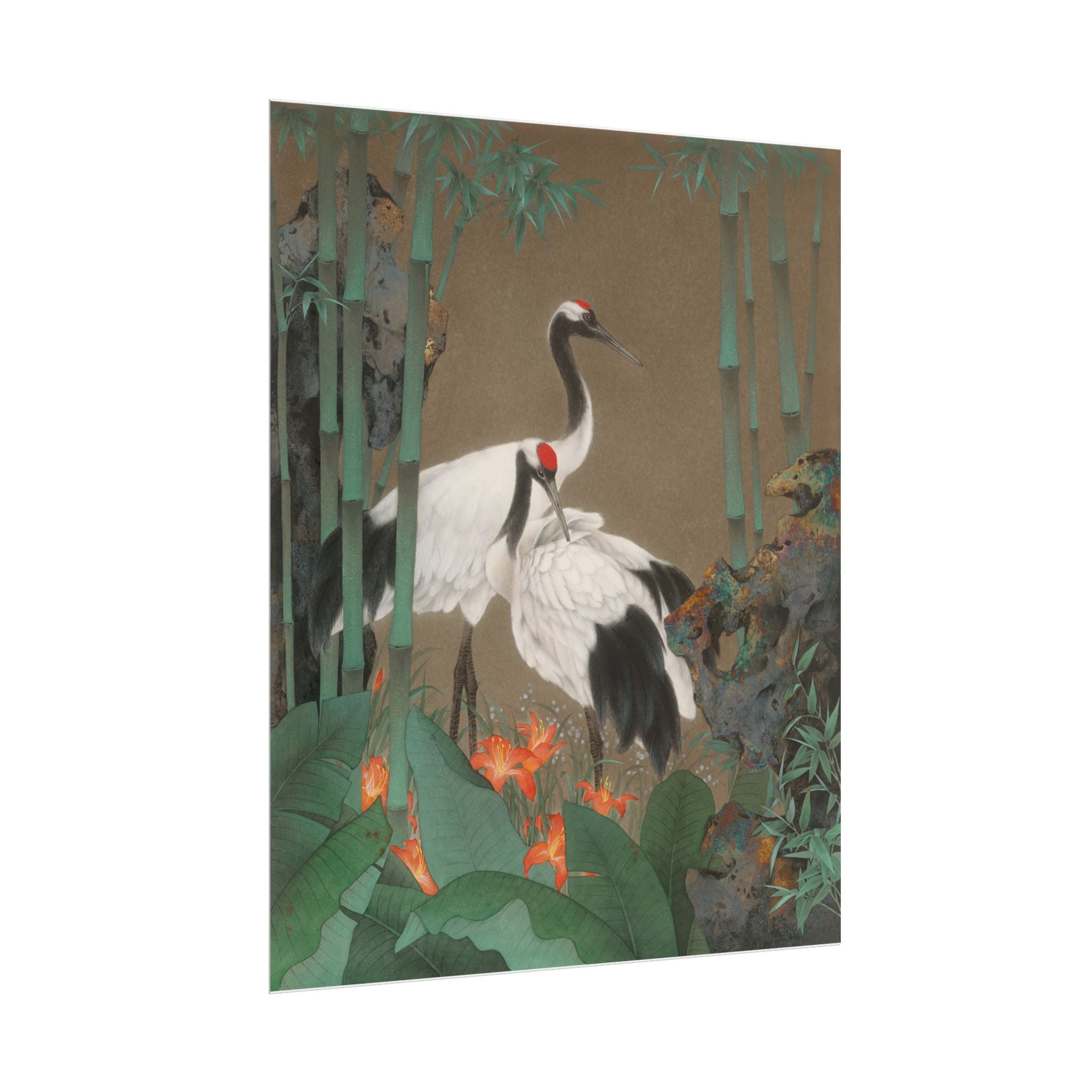 Red-crowned Crane Art Poster, Cute Animal Decor, Christmas Wall Art, Kids Room Decoration, Gift for Animal Lovers