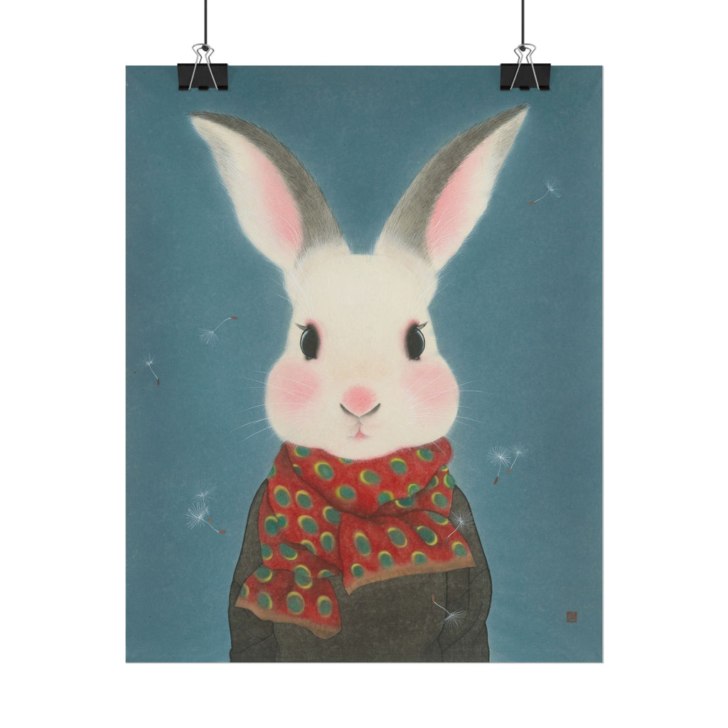 Rabbit with Scarf Art Poster, Cute Animal Decor, Christmas Wall Art, Kids Room Decoration, Gift for Animal Lovers