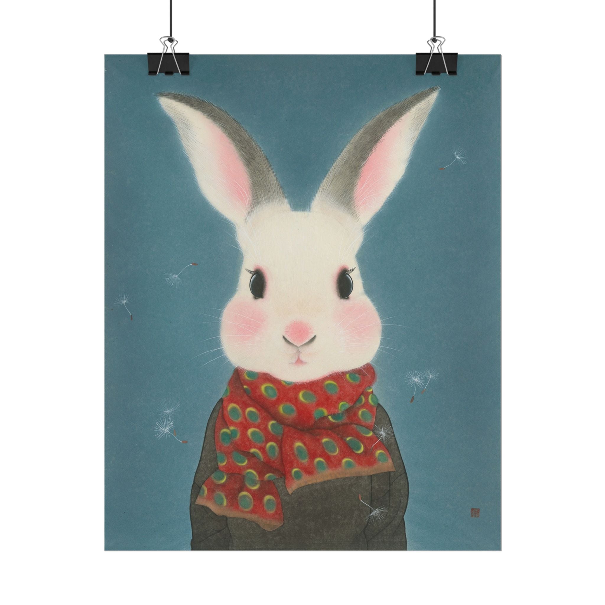 Rabbit with Scarf Art Poster, Cute Animal Decor, Christmas Wall Art, Kids Room Decoration, Gift for Animal Lovers
