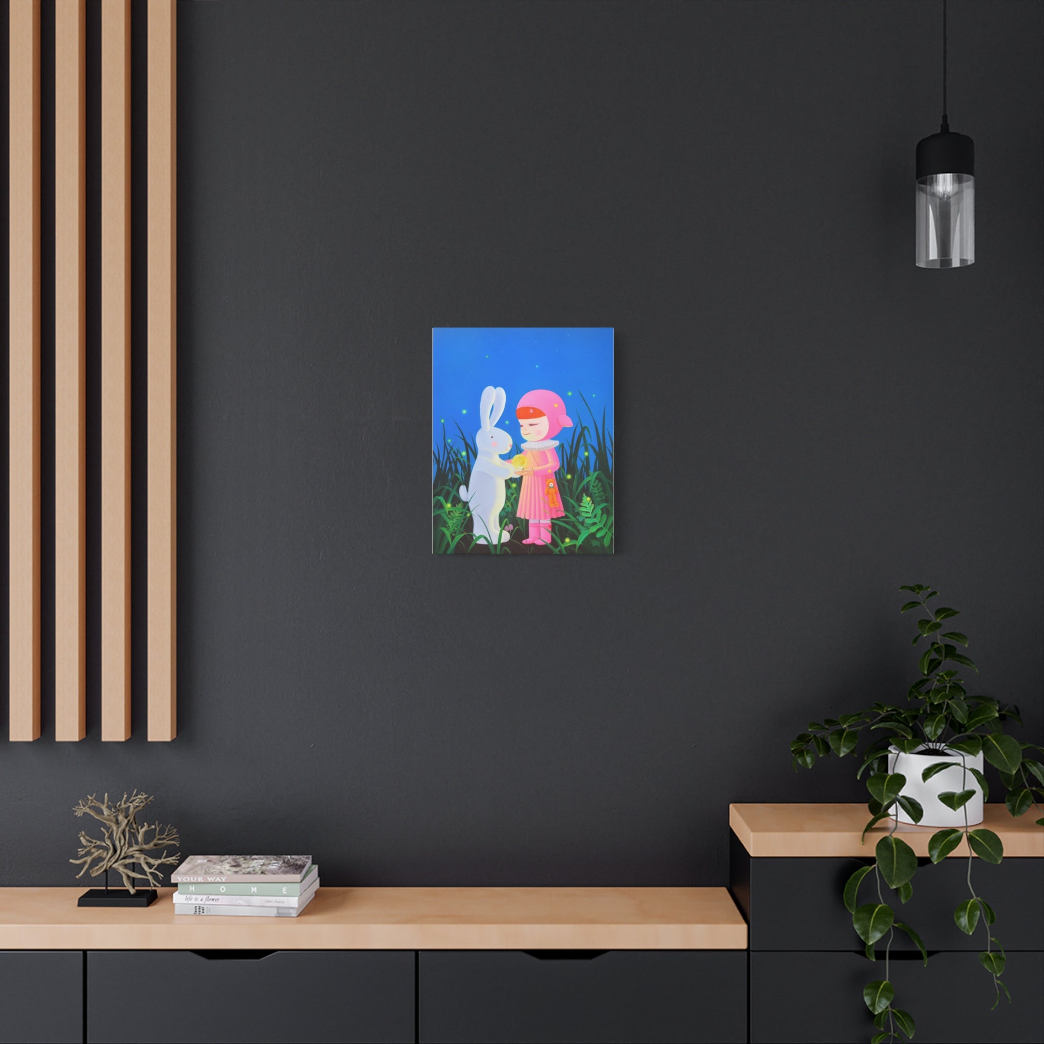 Little Girl, Rabbit & Moon - Chinese Contemporary artist - Canvas Print - Artwork for kids