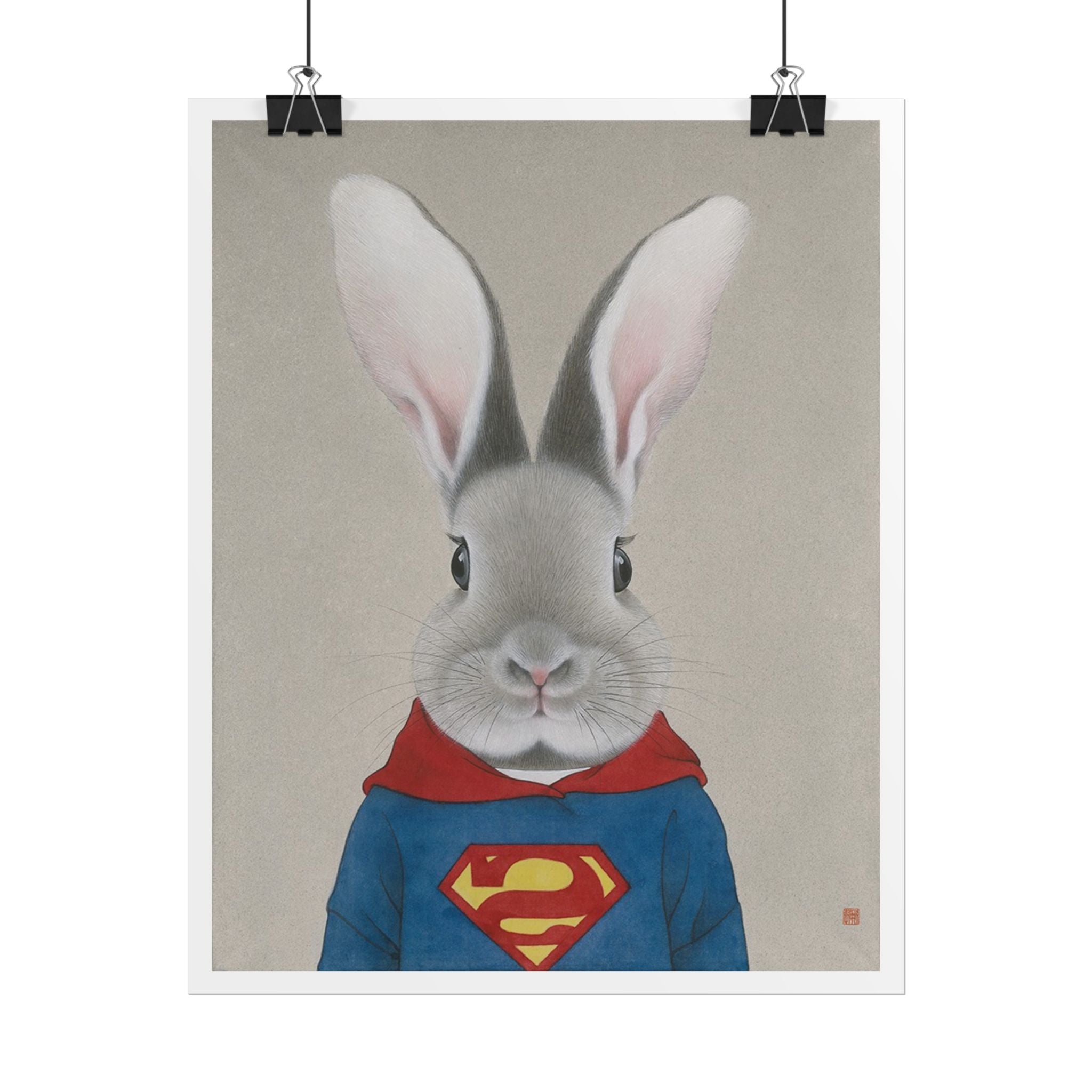 Super Rabbit Art Poster, Cute Animal Decor, Christmas Wall Art, Kids Room Decoration, Gift for Animal Lovers