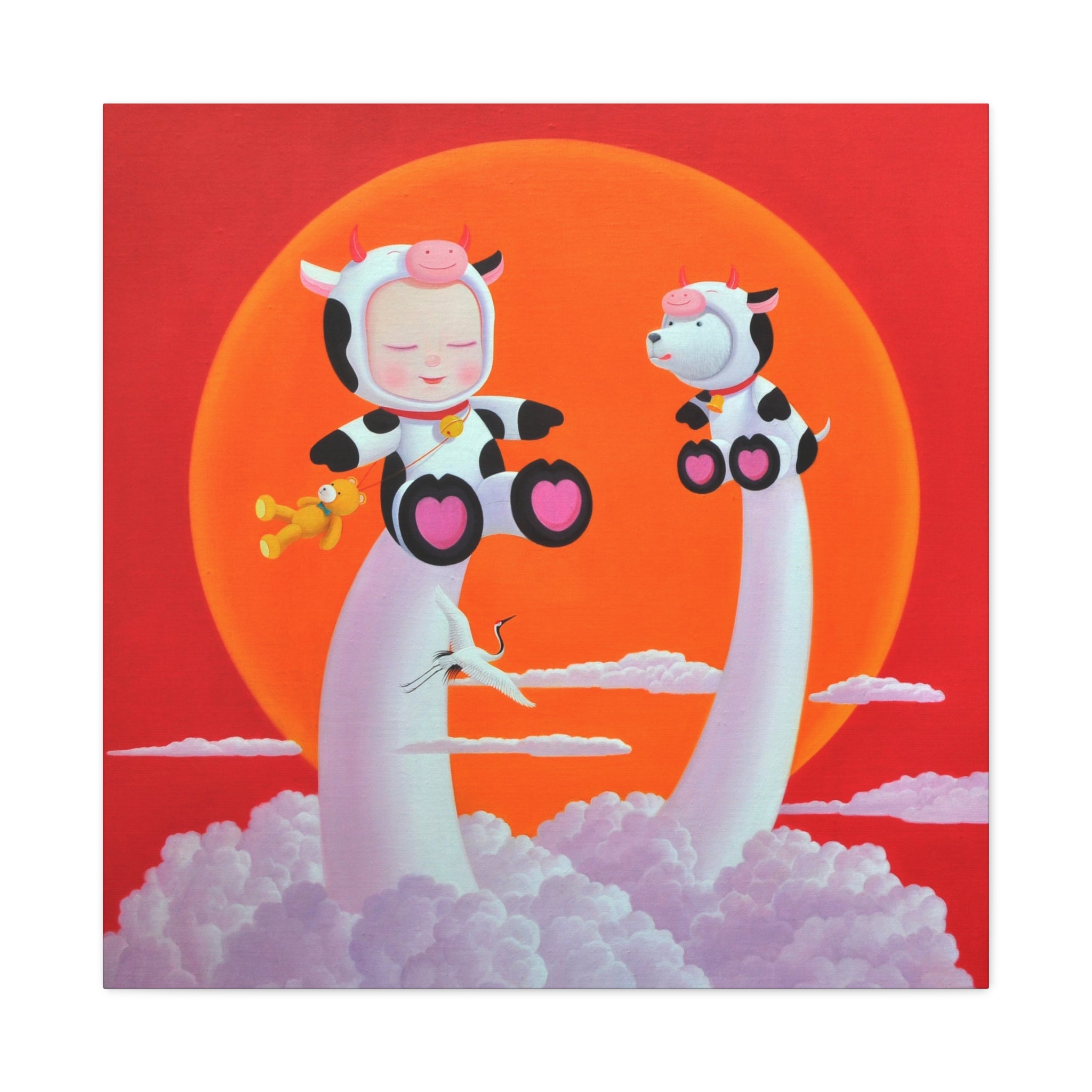 Little Girl with the cow- Chinese Contemporary artist - Canvas Print - Artwork for kids
