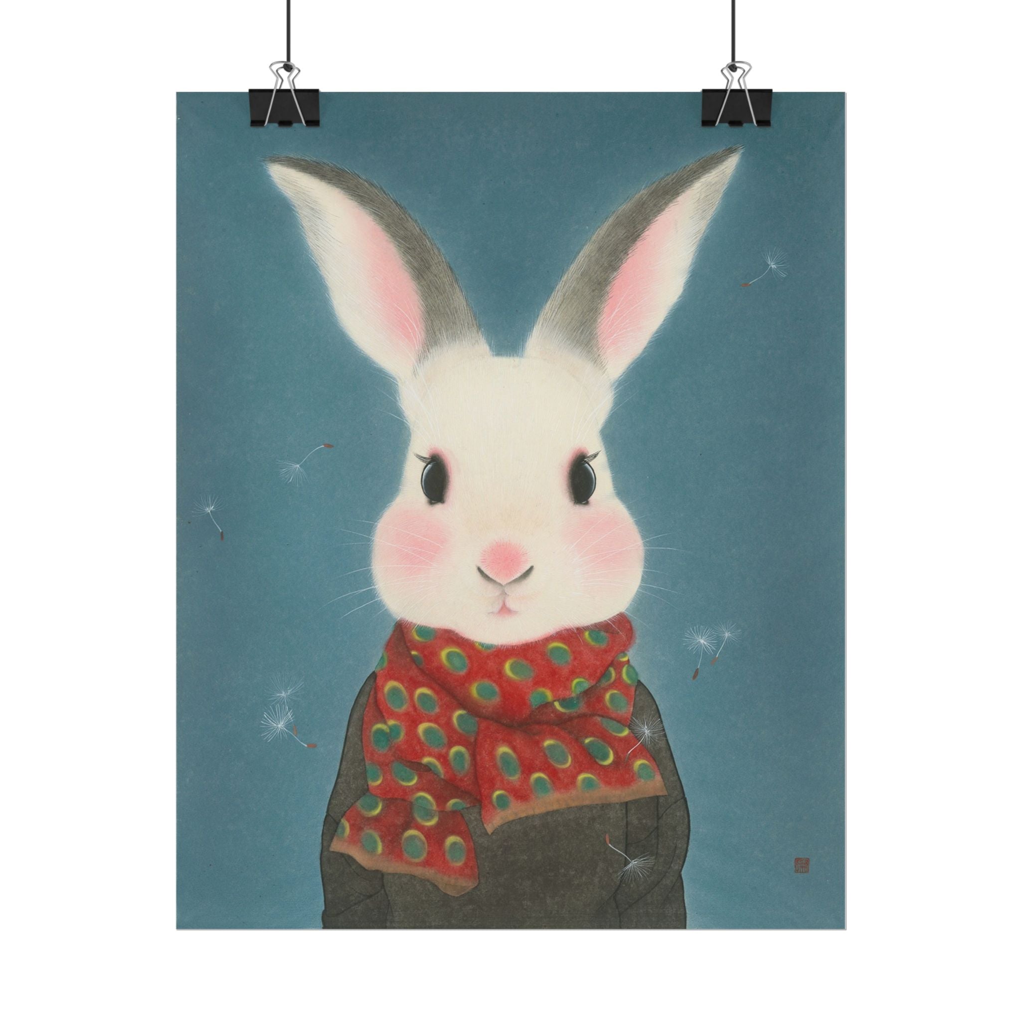 Rabbit with Scarf Art Poster, Cute Animal Decor, Christmas Wall Art, Kids Room Decoration, Gift for Animal Lovers