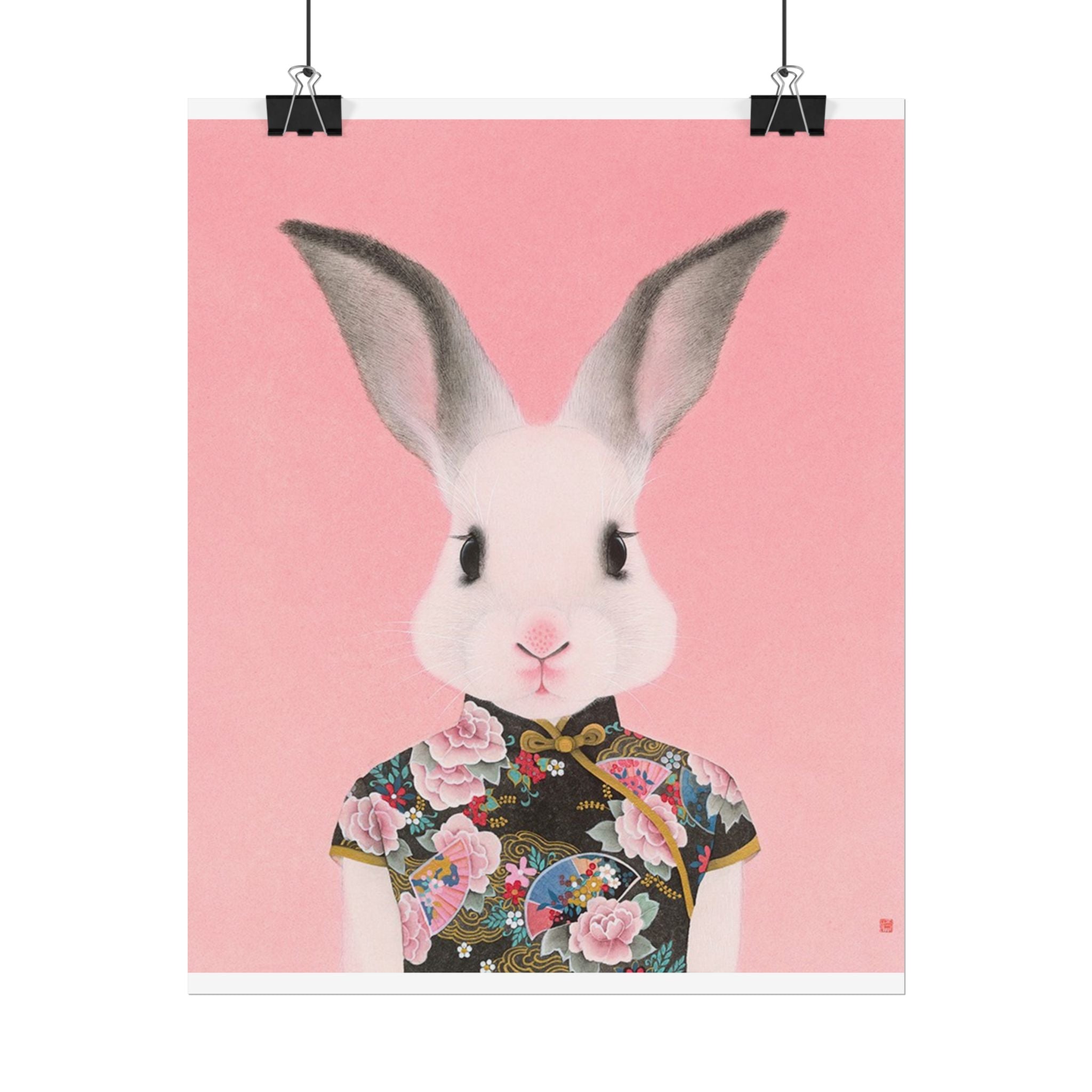 Rabbit in Qipao Art Poster, Cute Animal Decor, Christmas Wall Art, Kids Room Decoration, Gift for Animal Lovers