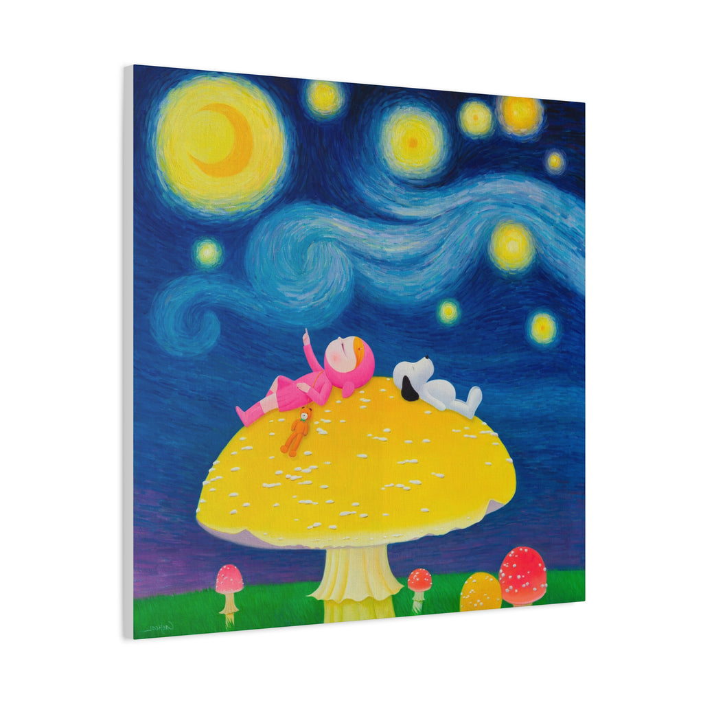 Little Girl with The Starry Night - Chinese Contemporary artist - Canvas Print - Artwork for kids