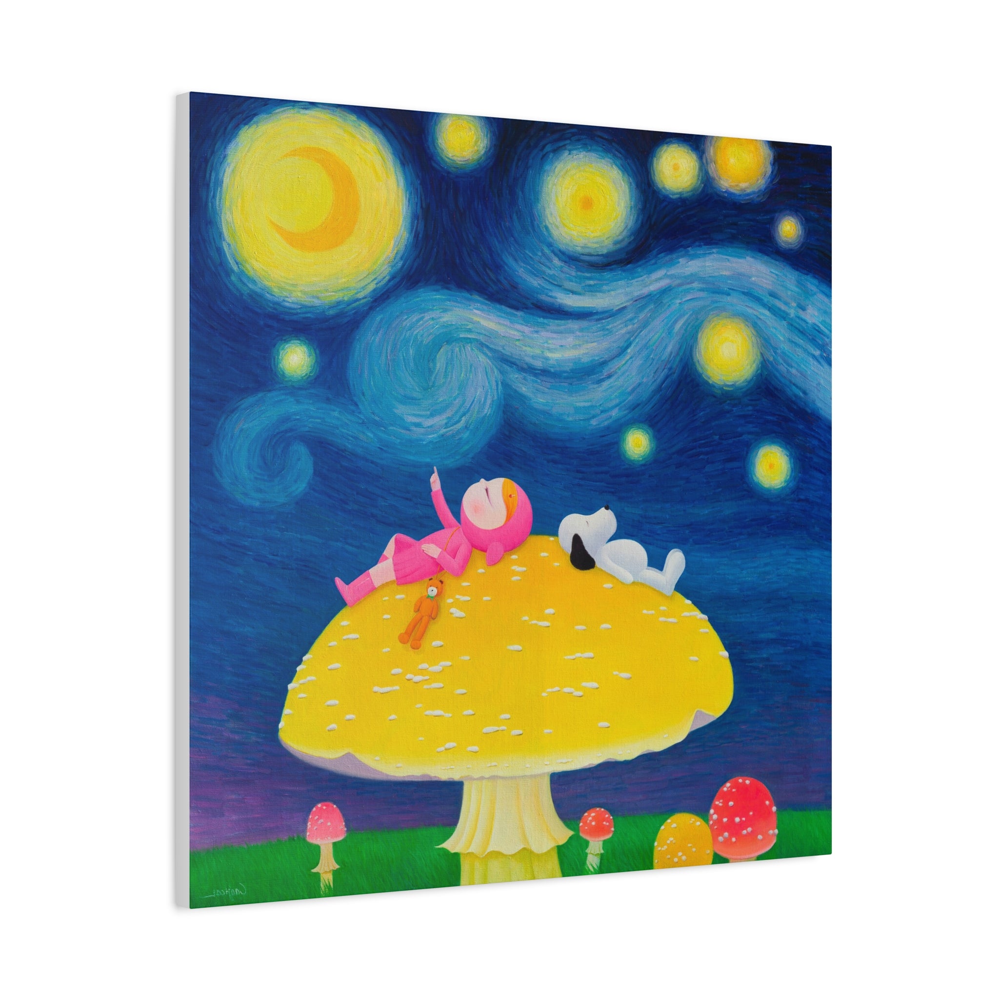 Little Girl with The Starry Night - Chinese Contemporary artist - Canvas Print - Artwork for kids