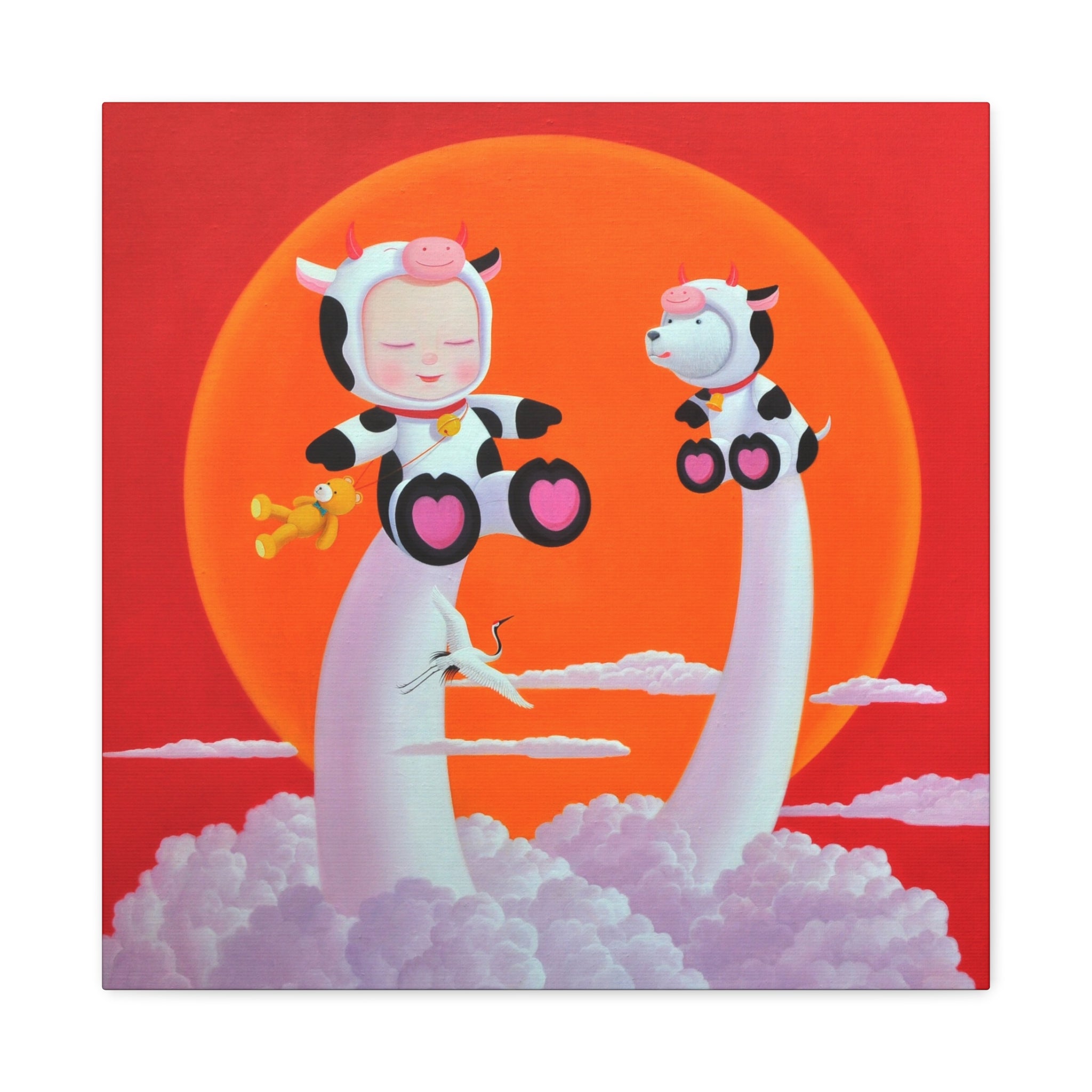 Little Girl with the cow- Chinese Contemporary artist - Canvas Print - Artwork for kids