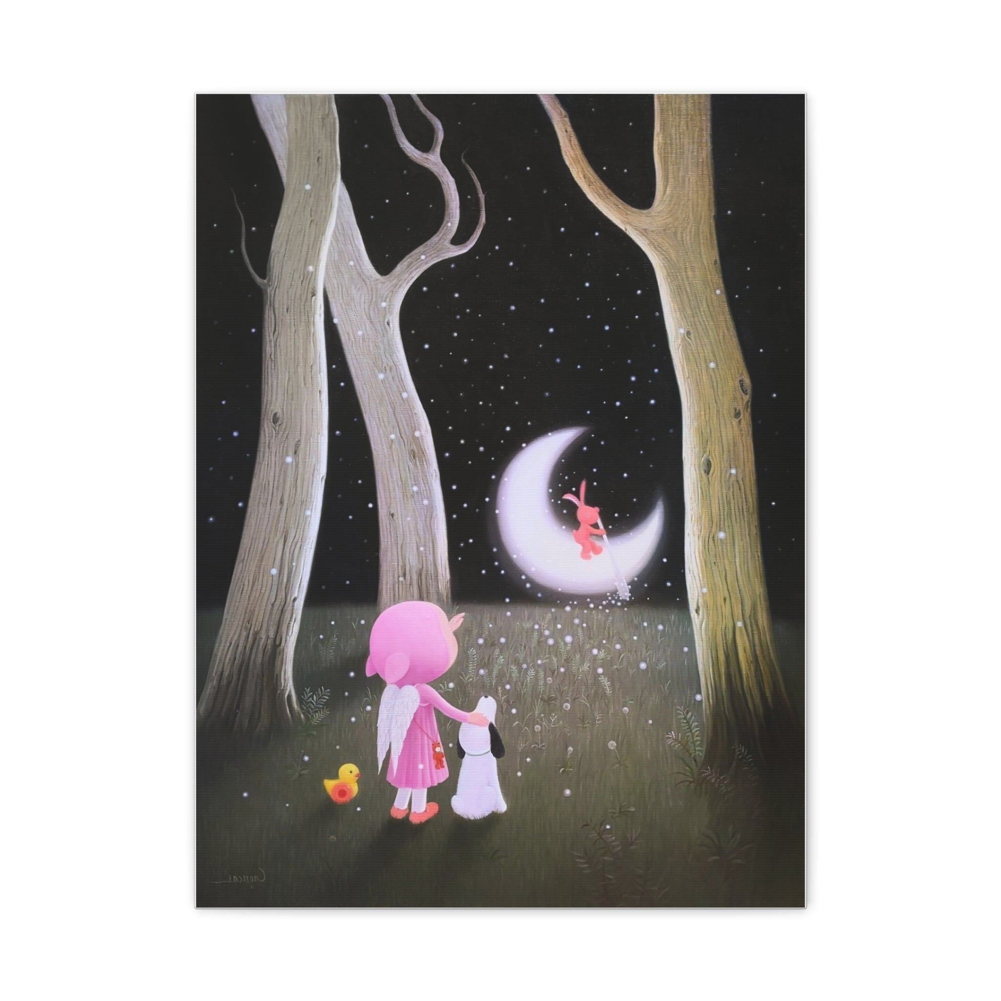 Little Girl with the Moon - Chinese Contemporary artist - Canvas Print - Artwork for kids