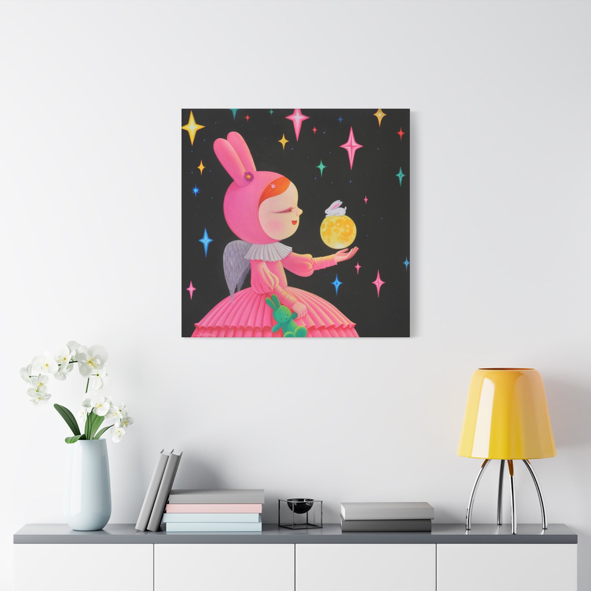 Little Girl with the moon- Chinese Contemporary artist - Canvas Print - Artwork for kids