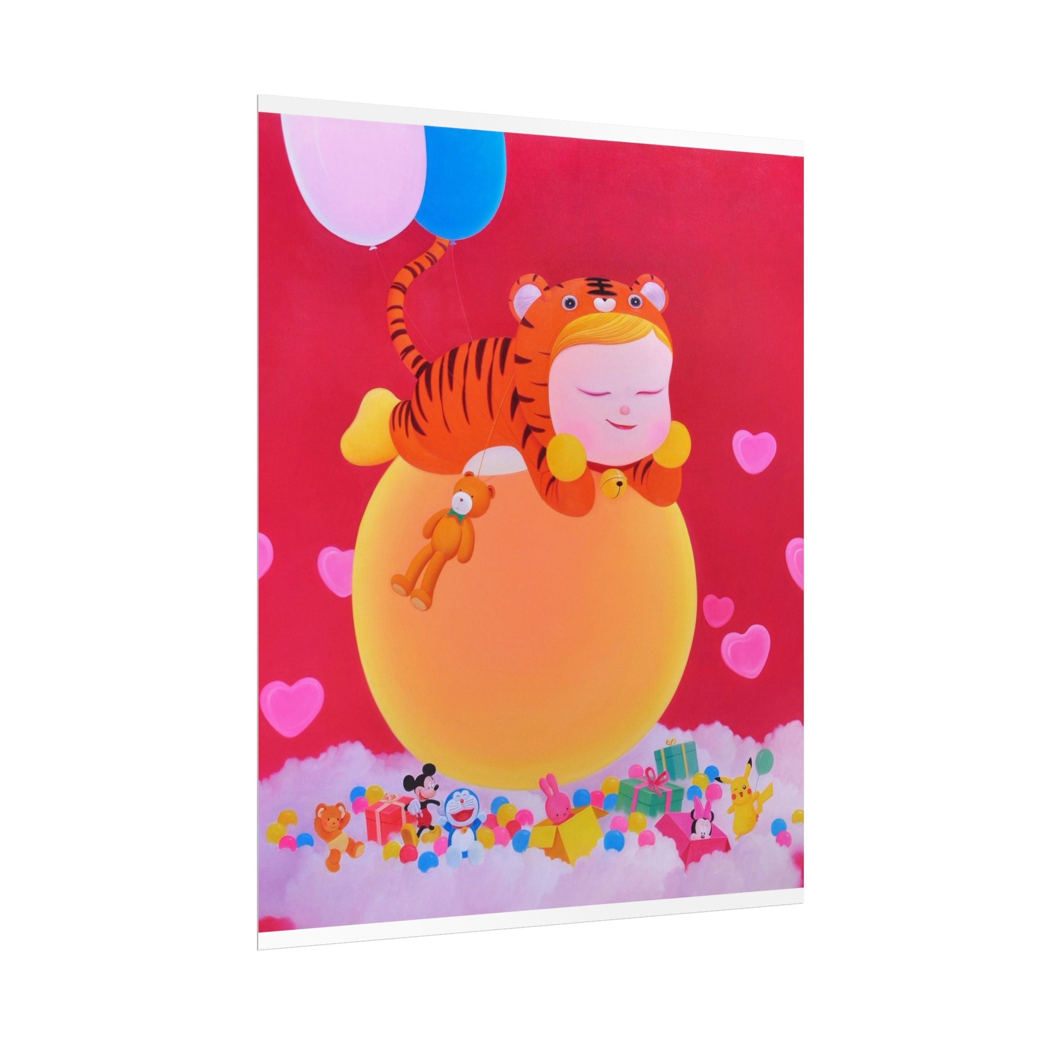 Little Girl with The Teddy Bear Art Poster,  Chinese Contemporary artist - Paper Poster - Artwork for kids