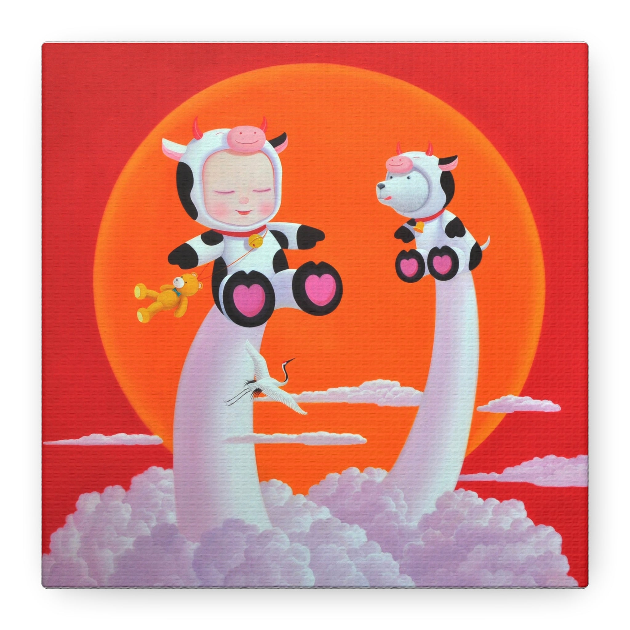 Little Girl with the cow- Chinese Contemporary artist - Canvas Print - Artwork for kids