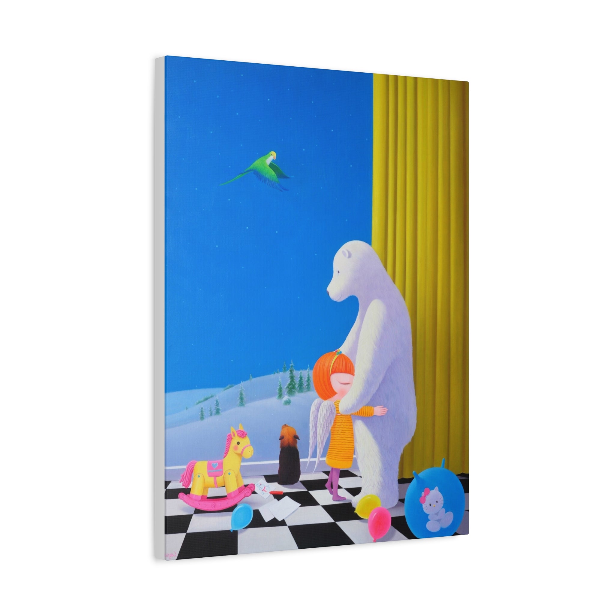 Little Girl with Her Bear -  Chinese  Contemporary artist - Canvas Print - Artwork for kids