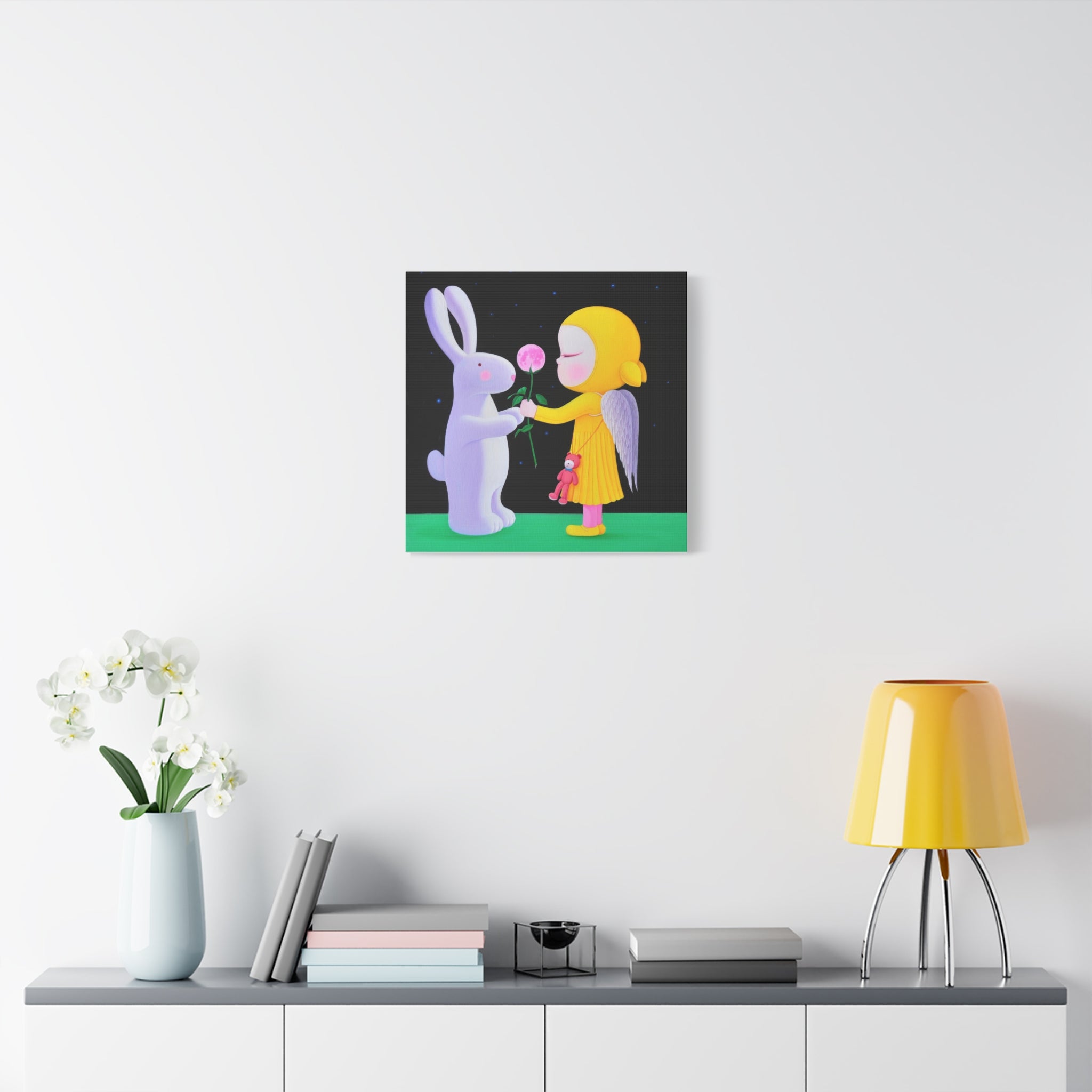 Little Girl with Bunny- Chinese Contemporary artist - Canvas Print - Artwork for kids