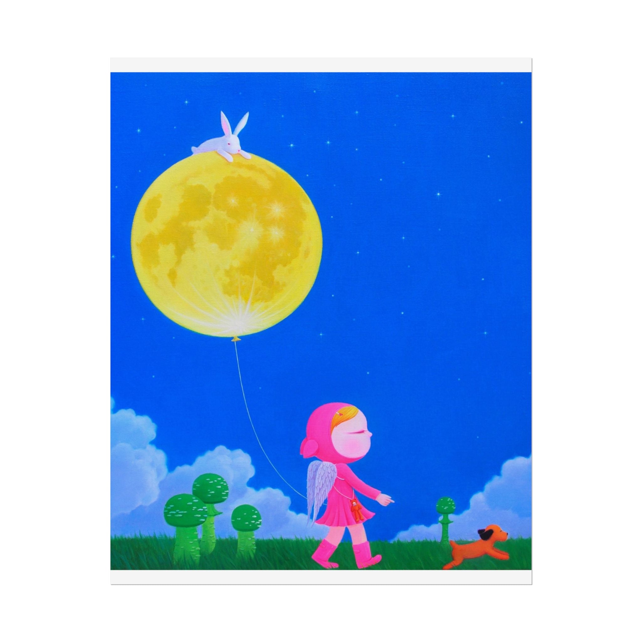 Walking under the moonlight Art Poster,  Chinese Contemporary artist - Canvas Print - Artwork for kids