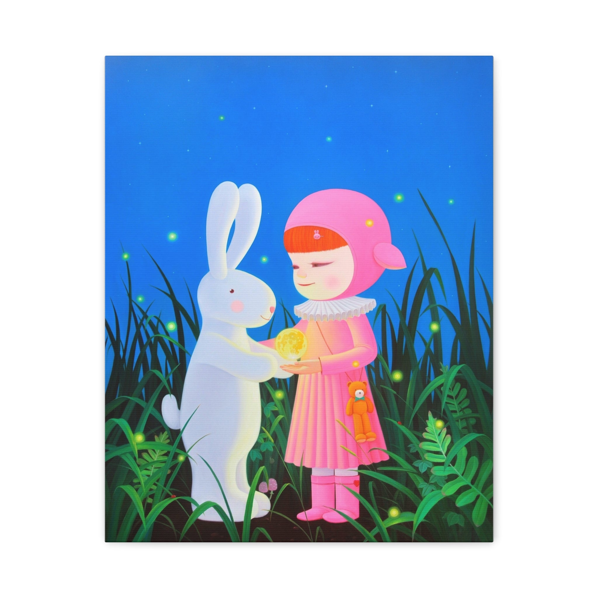 Little Girl, Rabbit & Moon - Chinese Contemporary artist - Canvas Print - Artwork for kids