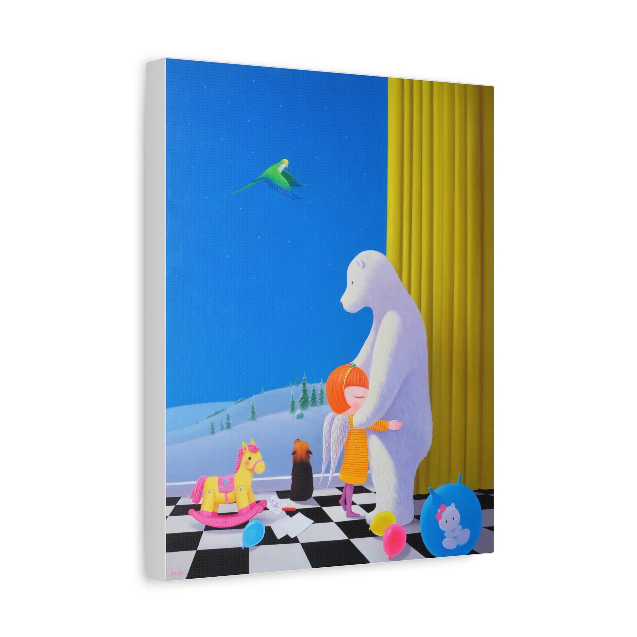 Little Girl with Her Bear -  Chinese  Contemporary artist - Canvas Print - Artwork for kids
