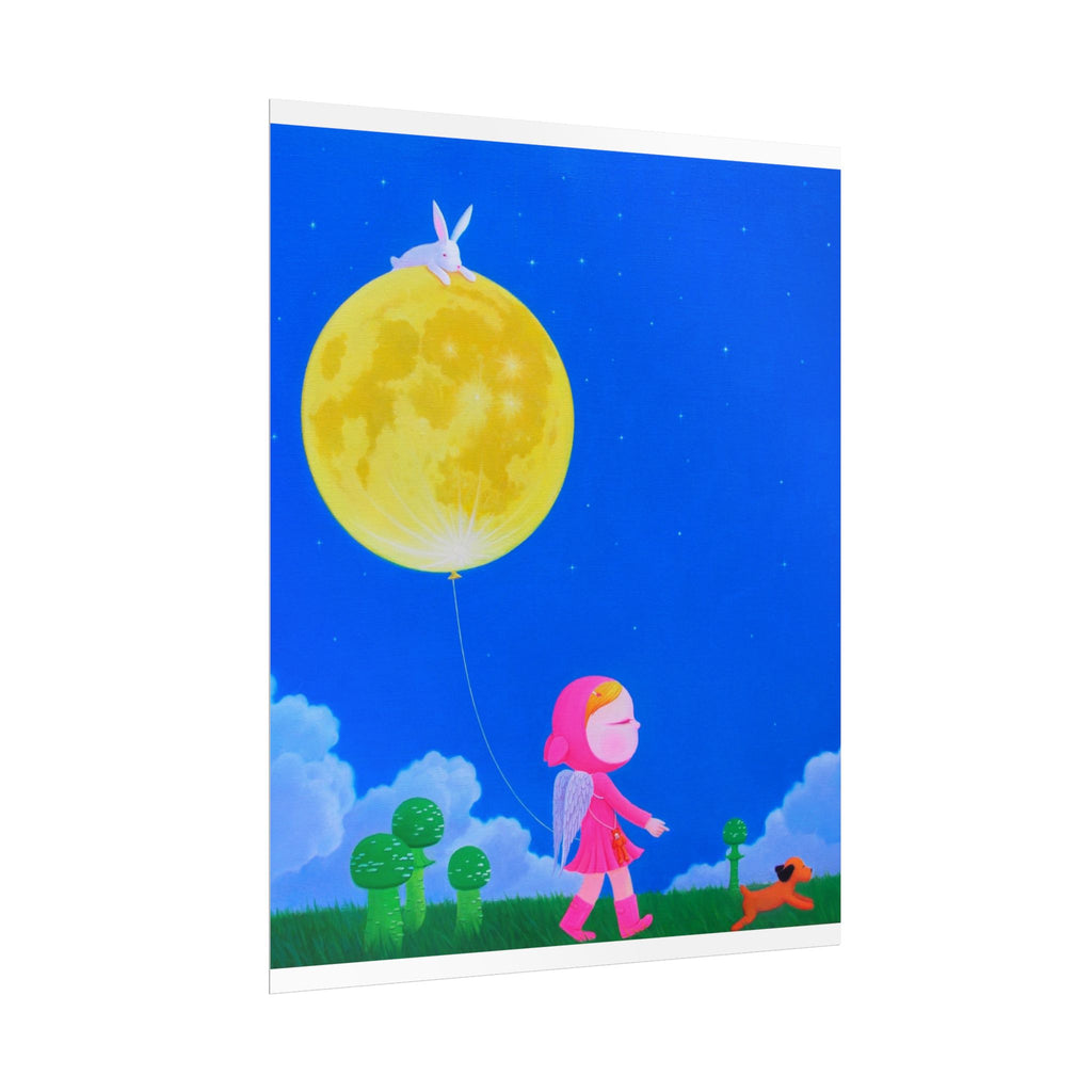 Walking under the moonlight Art Poster,  Chinese Contemporary artist - Canvas Print - Artwork for kids