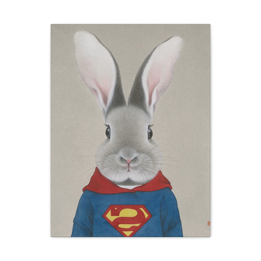 Superman Rabbit Chinese  Contemporary watercolor painting - Canvas Print