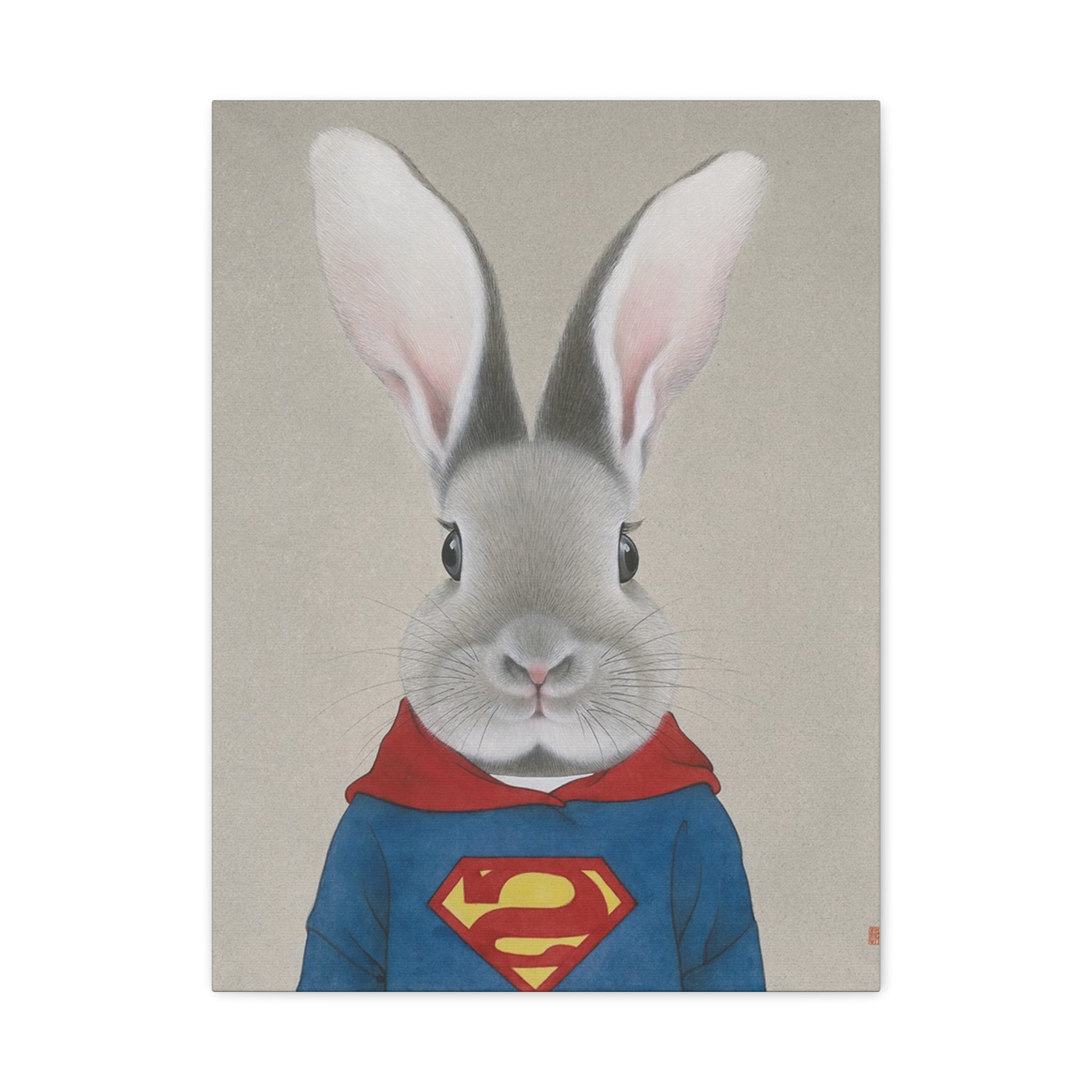 Superman Rabbit Chinese  Contemporary watercolor painting - Canvas Print