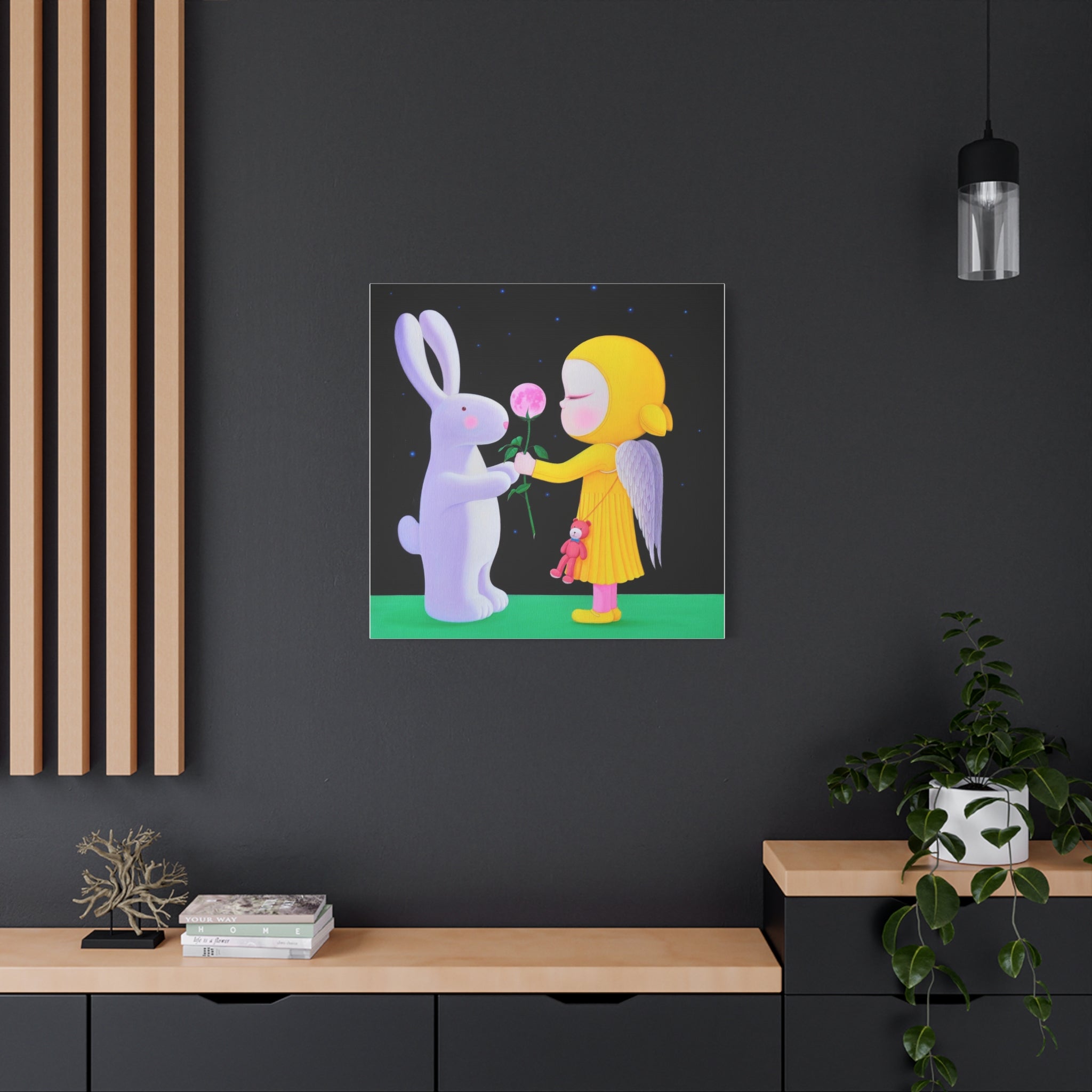 Little Girl with Bunny- Chinese Contemporary artist - Canvas Print - Artwork for kids