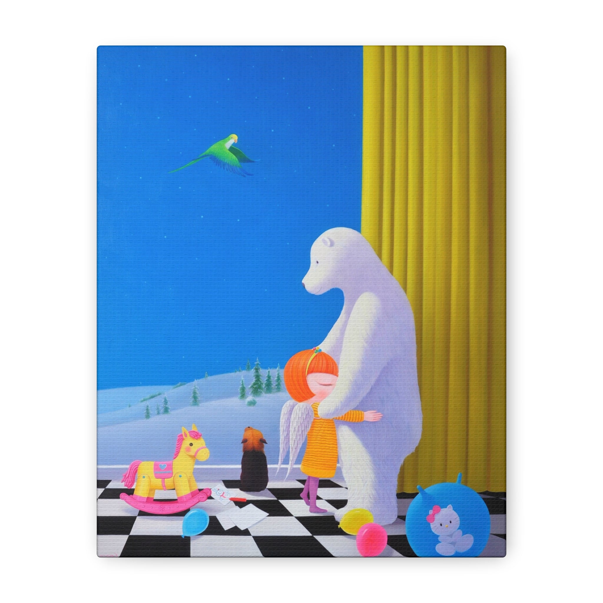 Little Girl with Her Bear -  Chinese  Contemporary artist - Canvas Print - Artwork for kids