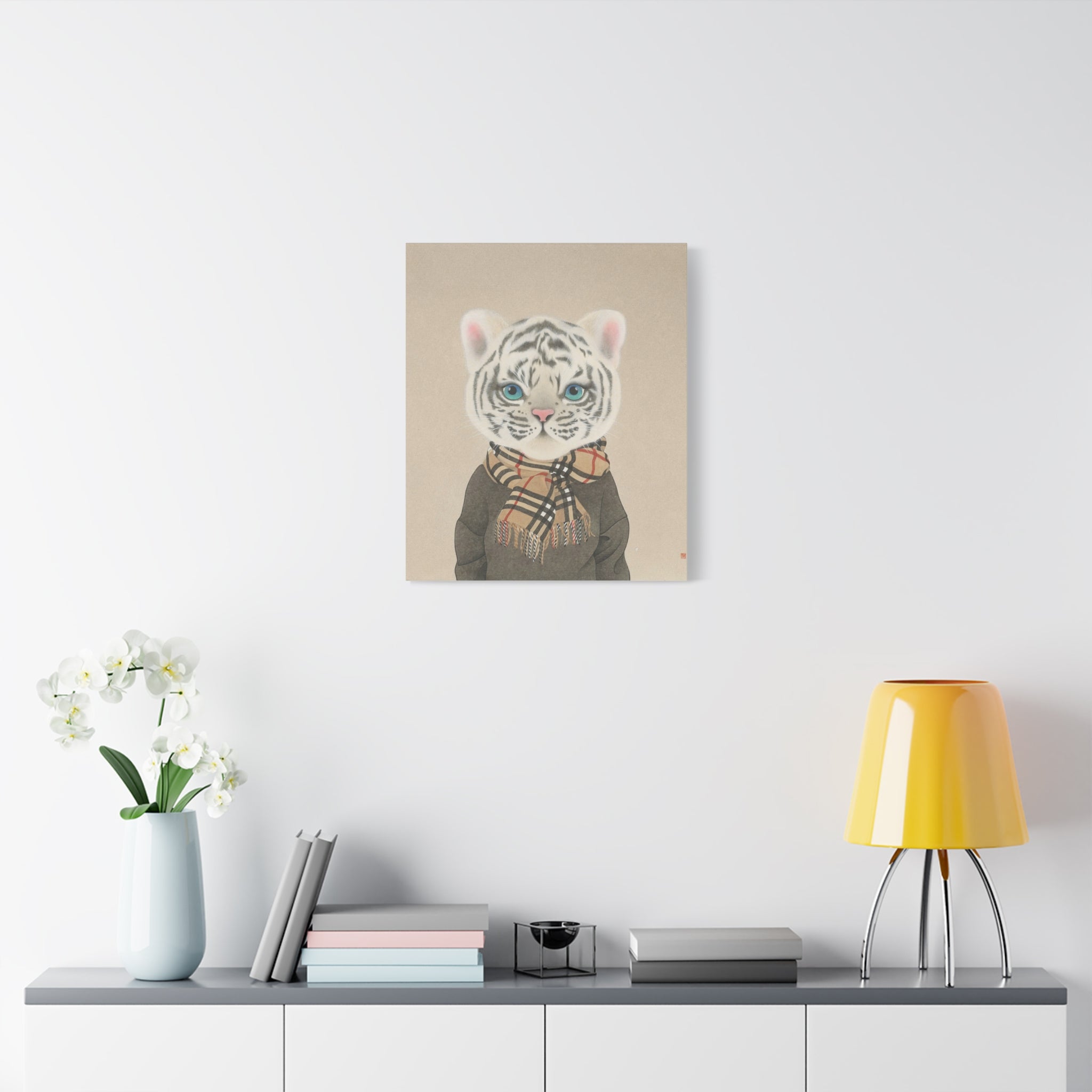 Tiger with scarf -  Chinese  Contemporary watercolor painting - Canvas Print