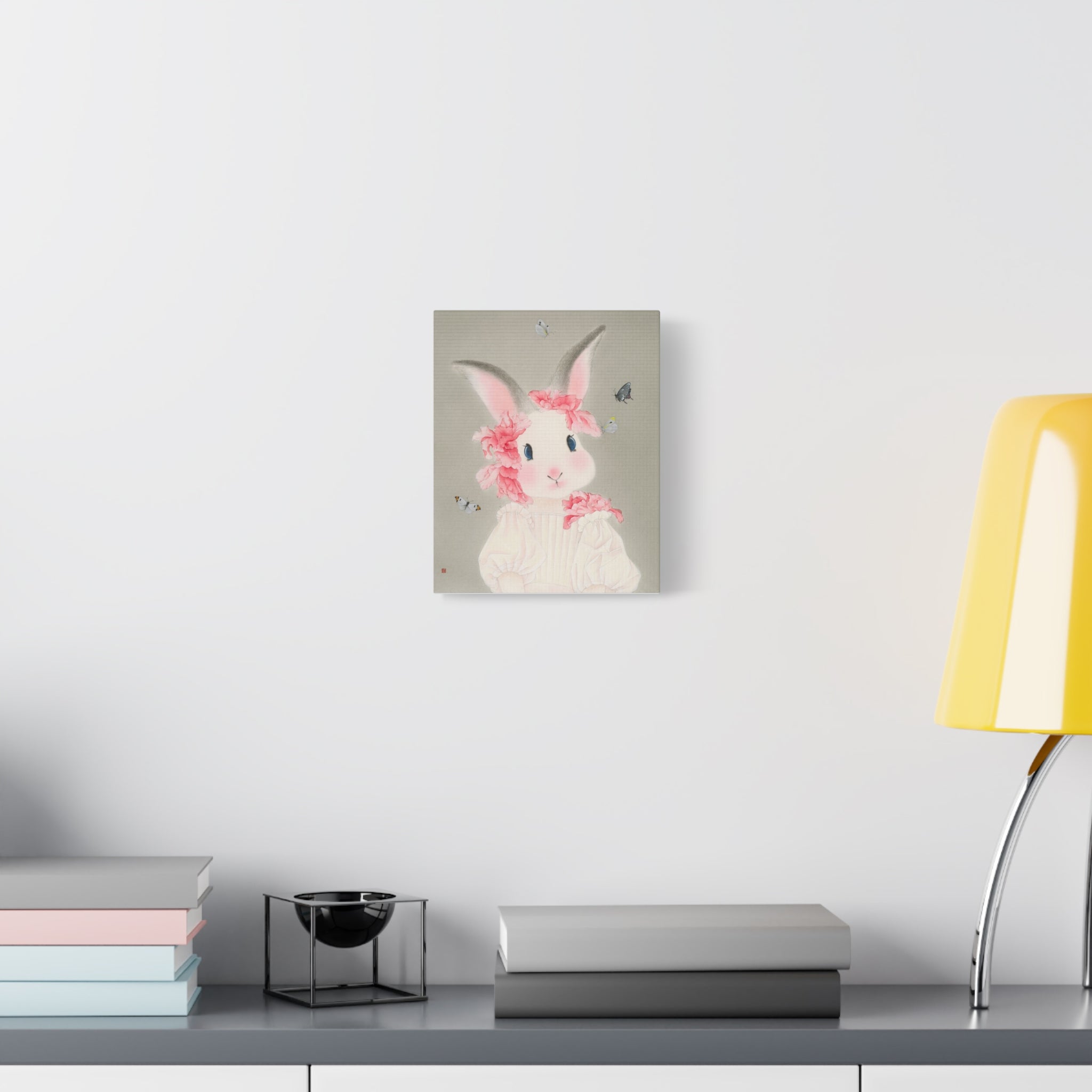 Cute Rabbit with butterflies Chinese  Contemporary watercolor painting - Canvas Print