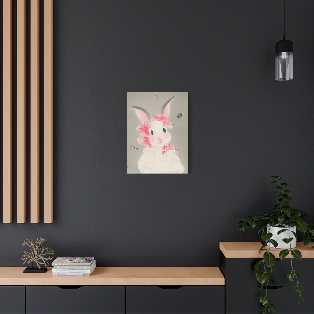Cute Rabbit with butterflies Chinese  Contemporary watercolor painting - Canvas Print