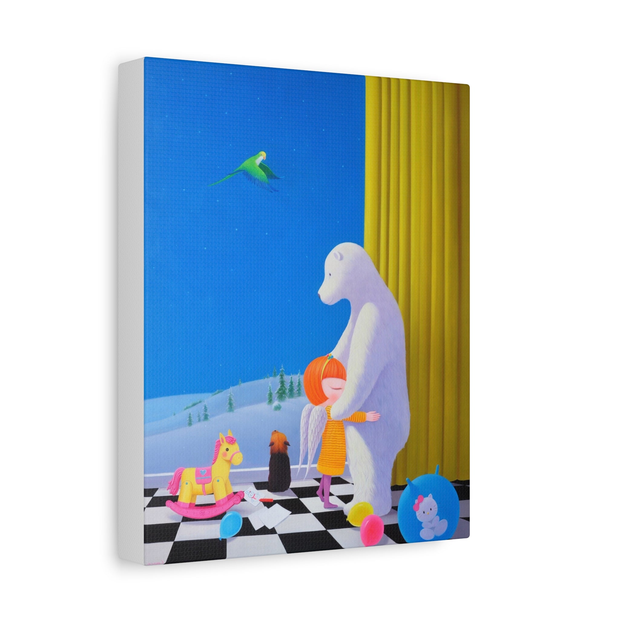Little Girl with Her Bear -  Chinese  Contemporary artist - Canvas Print - Artwork for kids