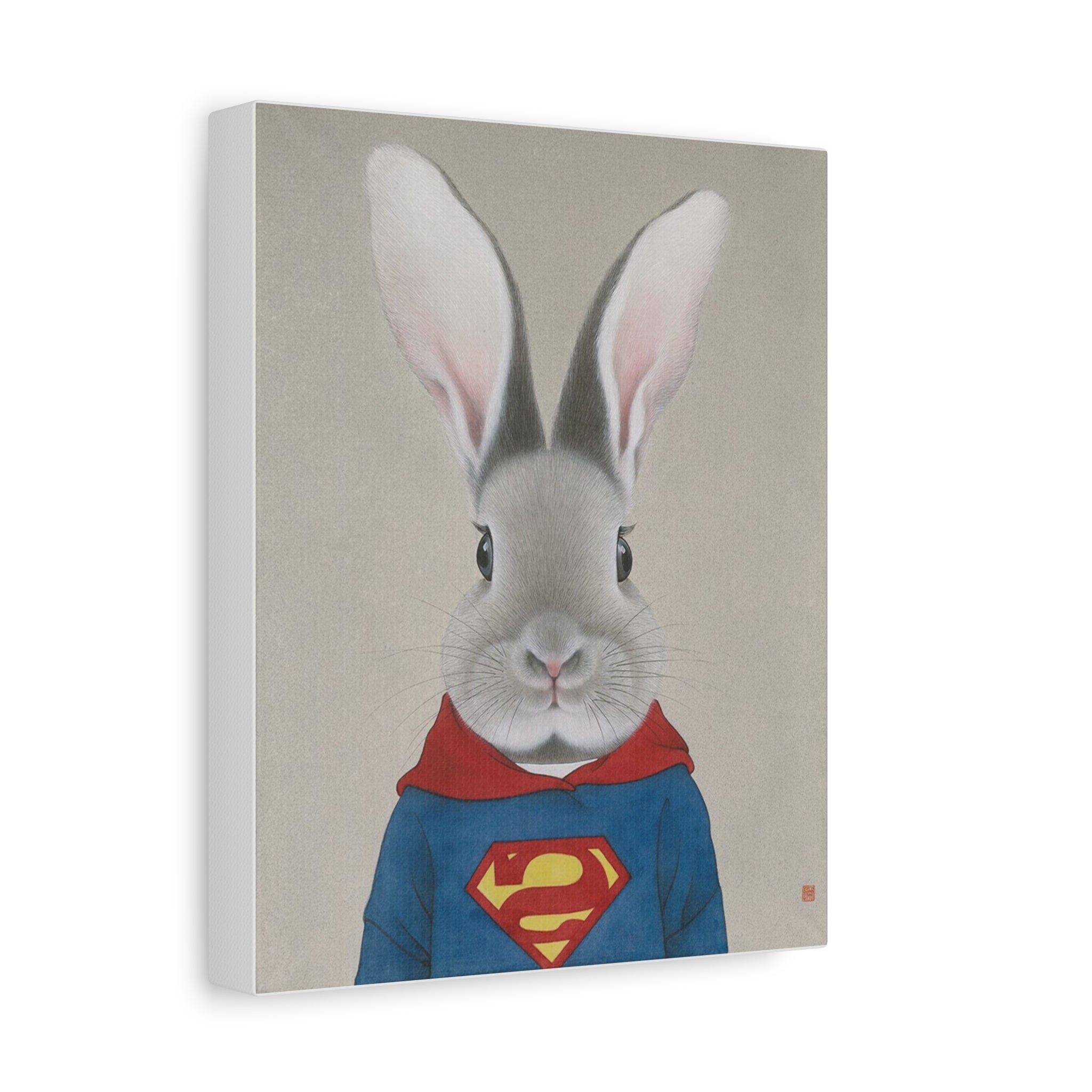 Superman Rabbit Chinese  Contemporary watercolor painting - Canvas Print