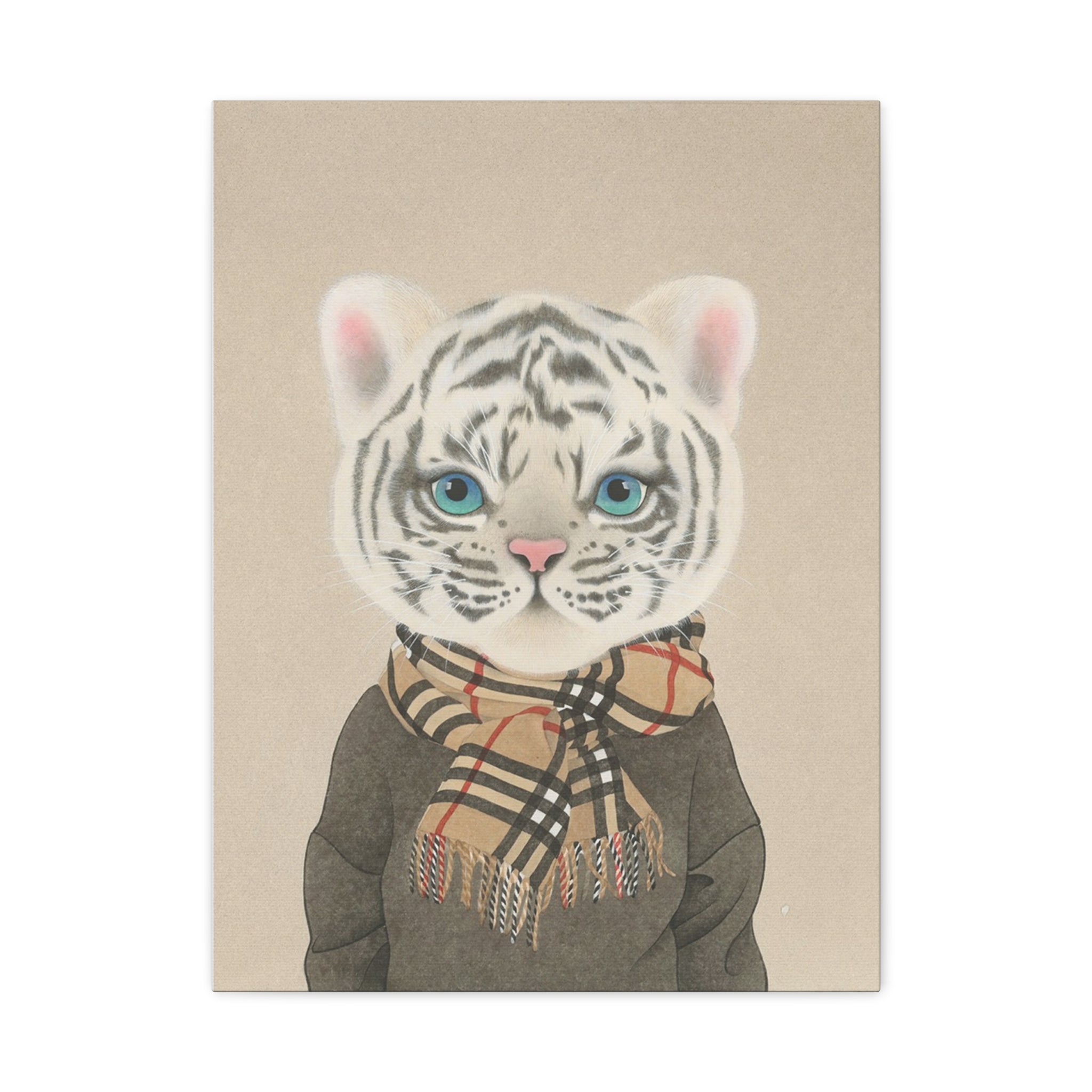 Tiger with scarf -  Chinese  Contemporary watercolor painting - Canvas Print