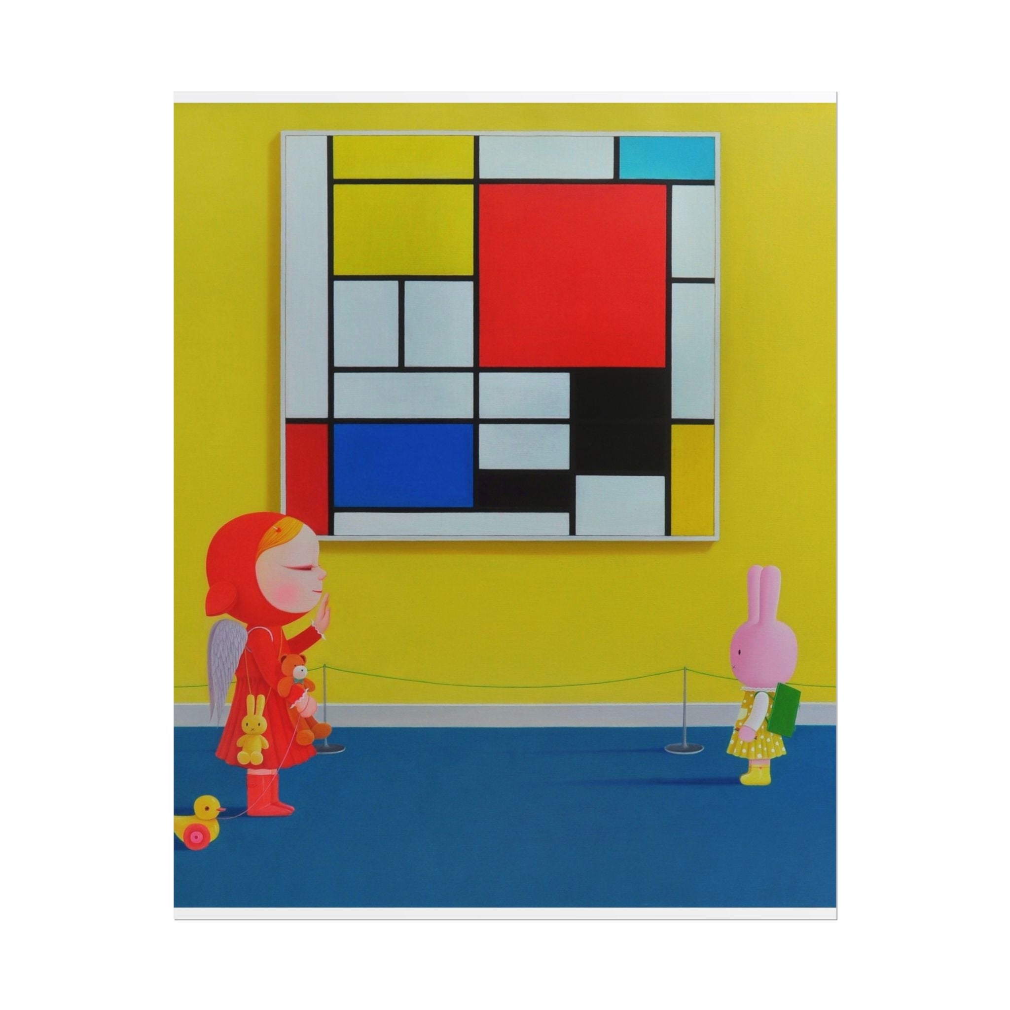 Little Girl with Mondrian Art Poster,  Chinese Contemporary artist - Canvas Print - Artwork for kids
