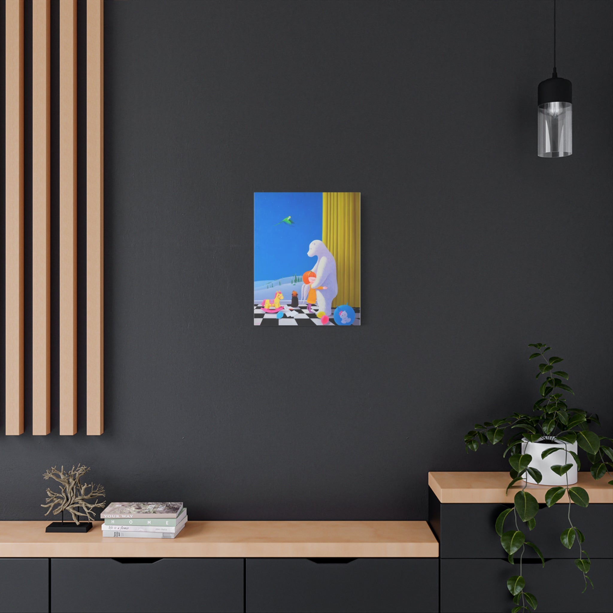 Little Girl with Her Bear -  Chinese  Contemporary artist - Canvas Print - Artwork for kids