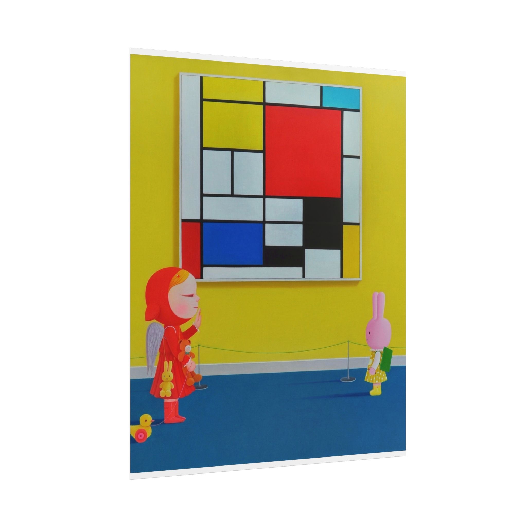Little Girl with Mondrian Art Poster,  Chinese Contemporary artist - Canvas Print - Artwork for kids