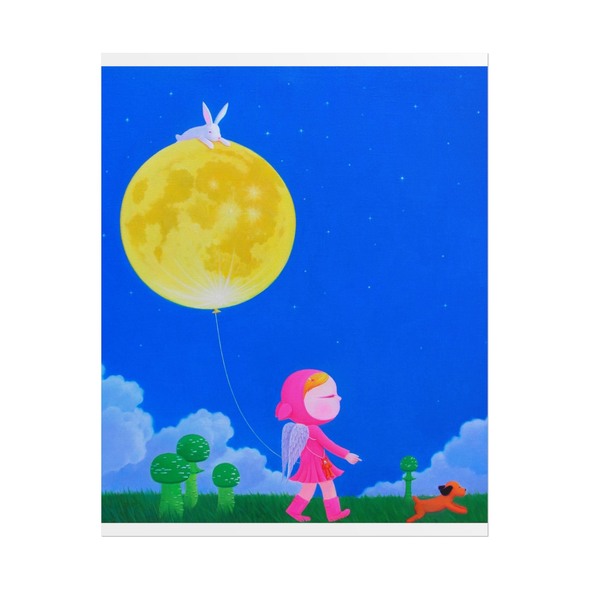 Walking under the moonlight Art Poster,  Chinese Contemporary artist - Canvas Print - Artwork for kids