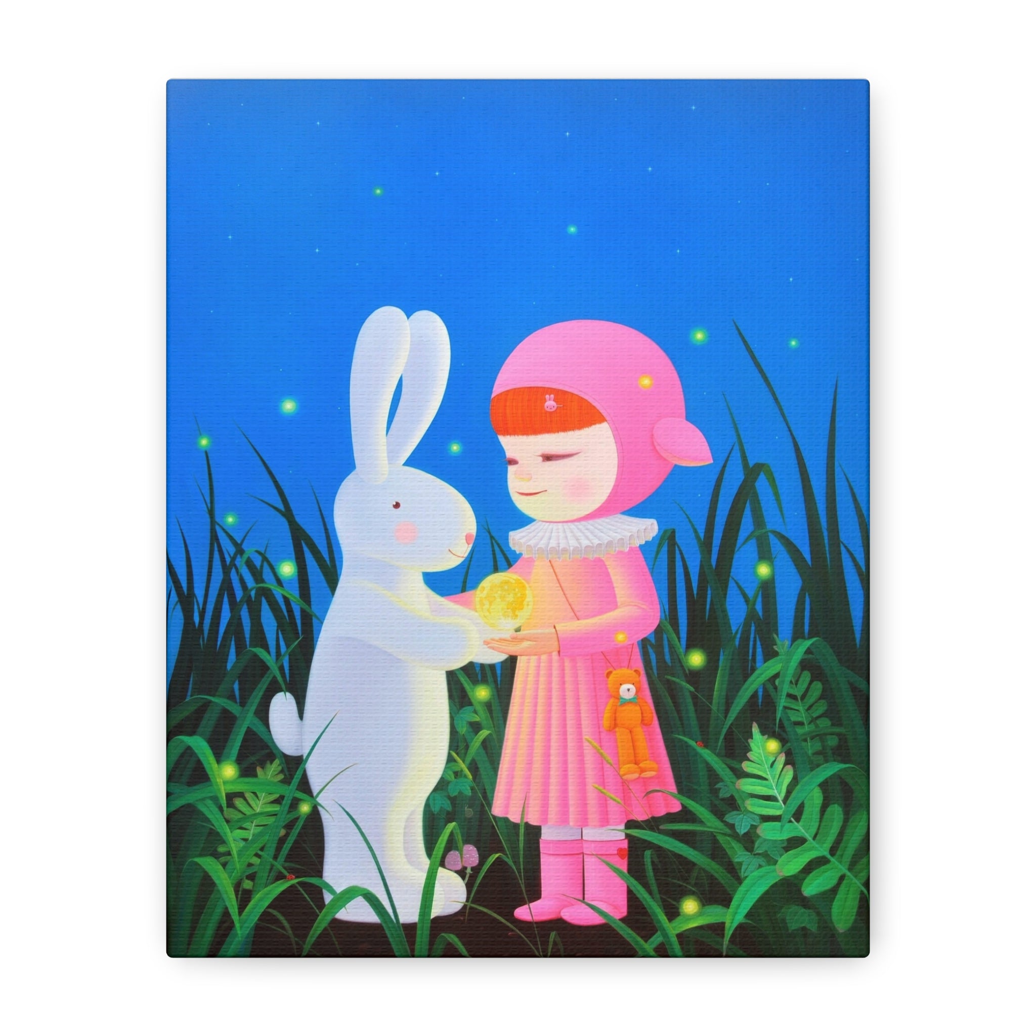 Little Girl, Rabbit & Moon - Chinese Contemporary artist - Canvas Print - Artwork for kids