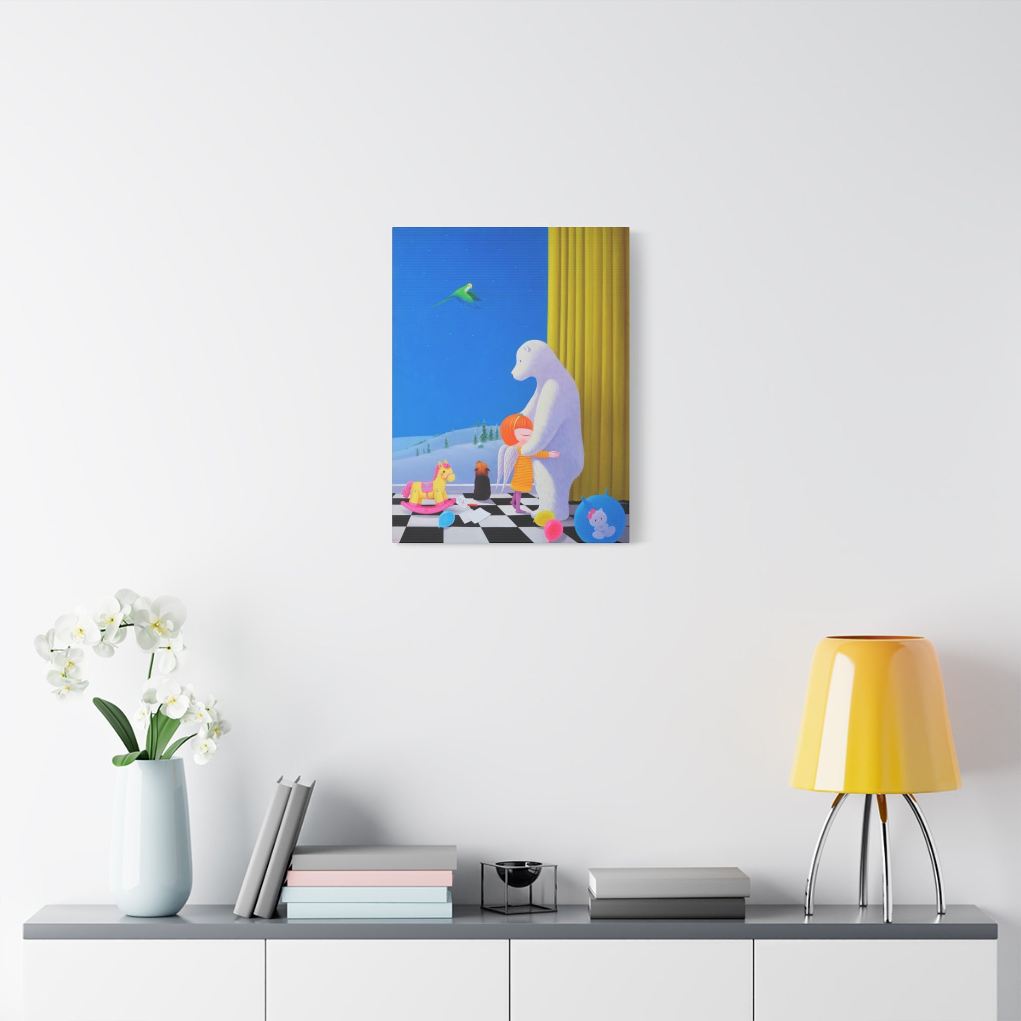 Little Girl with Her Bear -  Chinese  Contemporary artist - Canvas Print - Artwork for kids