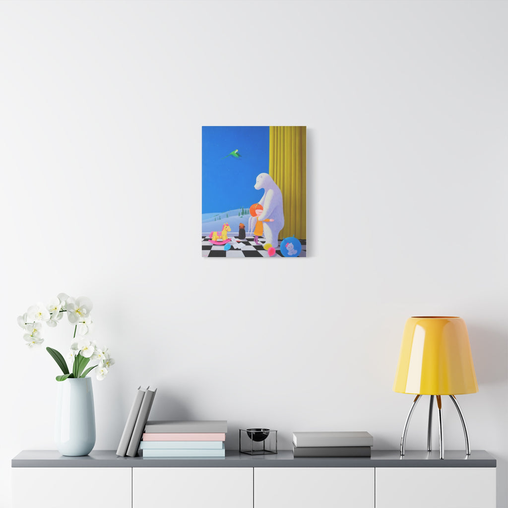 Little Girl with Her Bear -  Chinese  Contemporary artist - Canvas Print - Artwork for kids