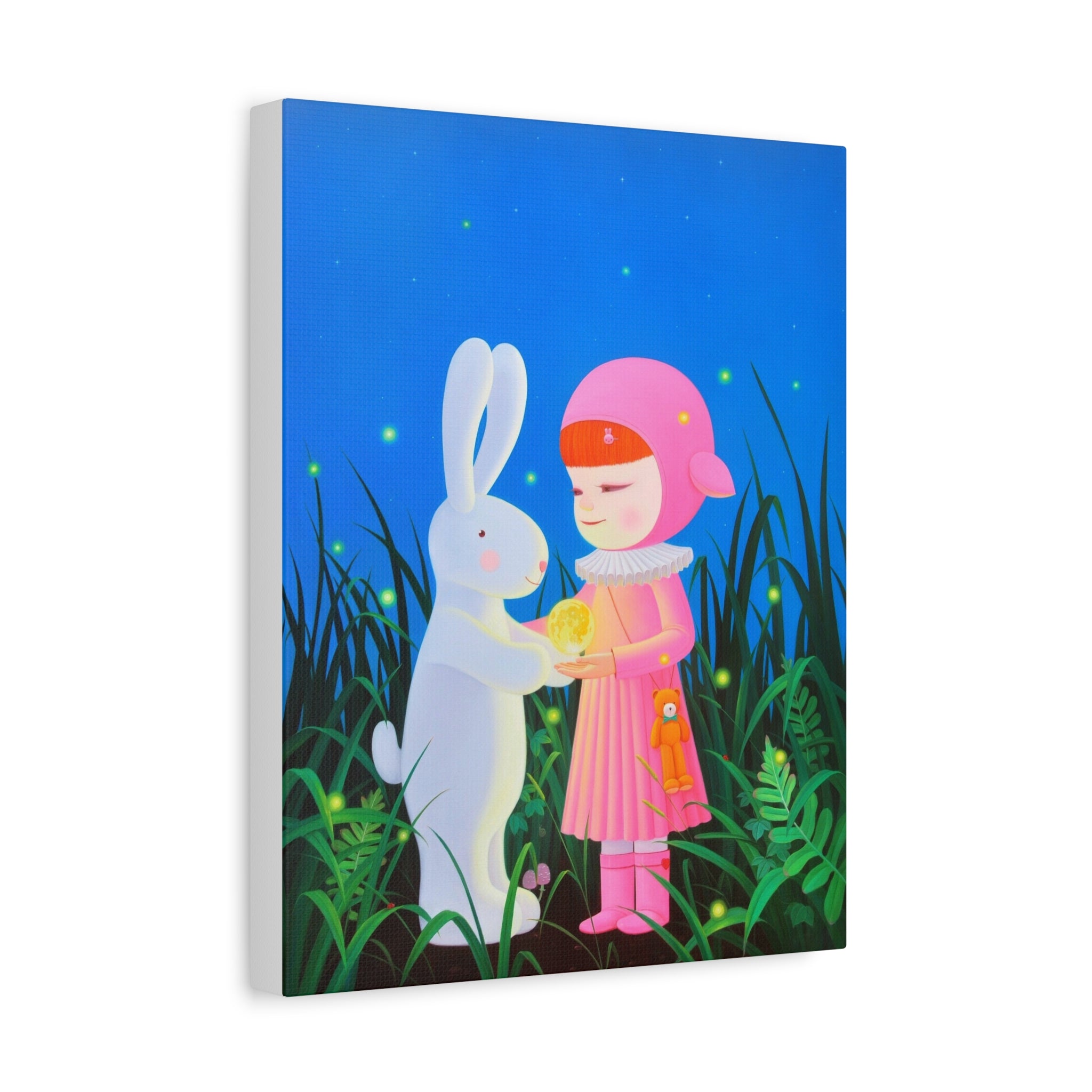 Little Girl, Rabbit & Moon - Chinese Contemporary artist - Canvas Print - Artwork for kids