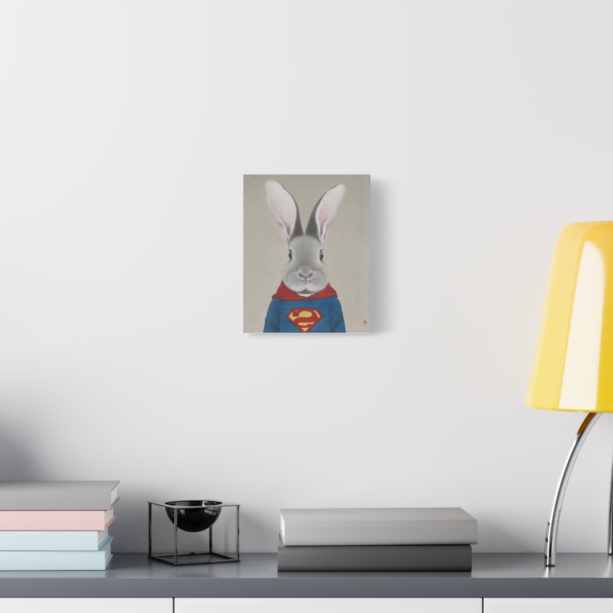 Superman Rabbit Chinese  Contemporary watercolor painting - Canvas Print